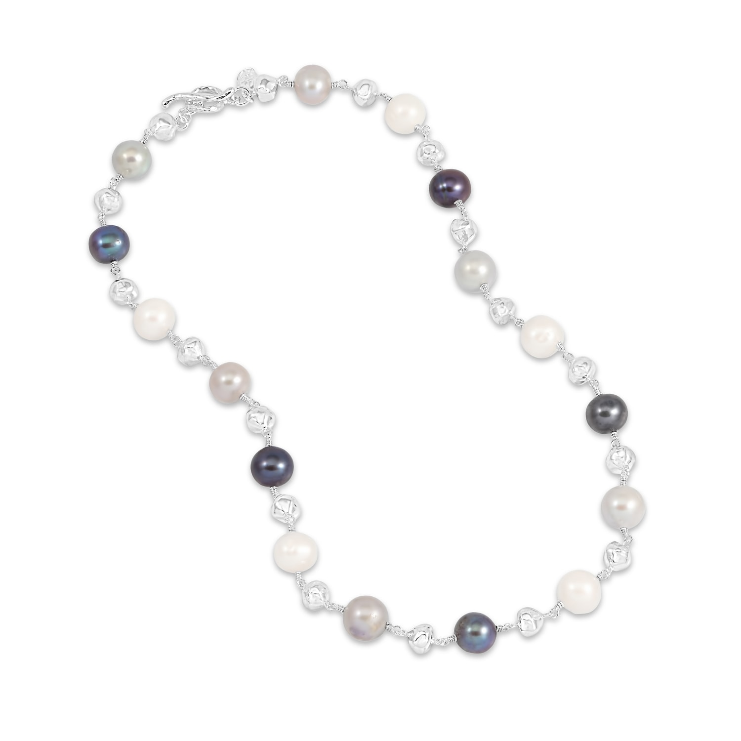 Dower & Hall Women's Silver / White Nugget & Mixed Freshwater Pearl Necklace In Sterling Silver In White