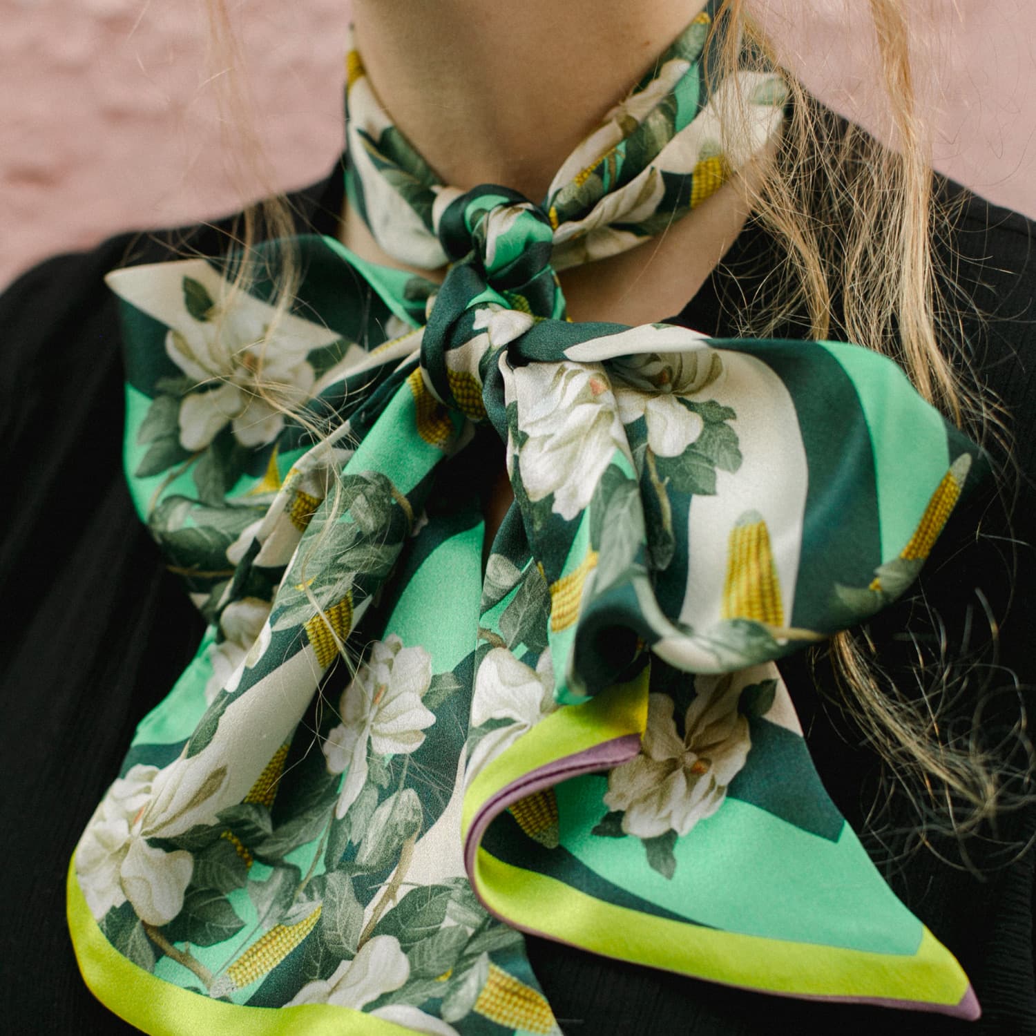 Magnolia & Corn Green Skinny Silk Scarf | Texas and the Artichoke ...