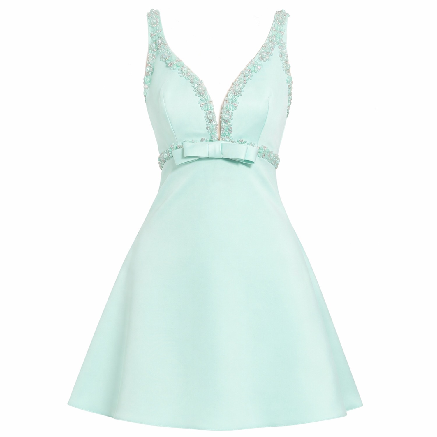 Mac Duggal Women's Green Embellished Satin V-neck Mini Dress