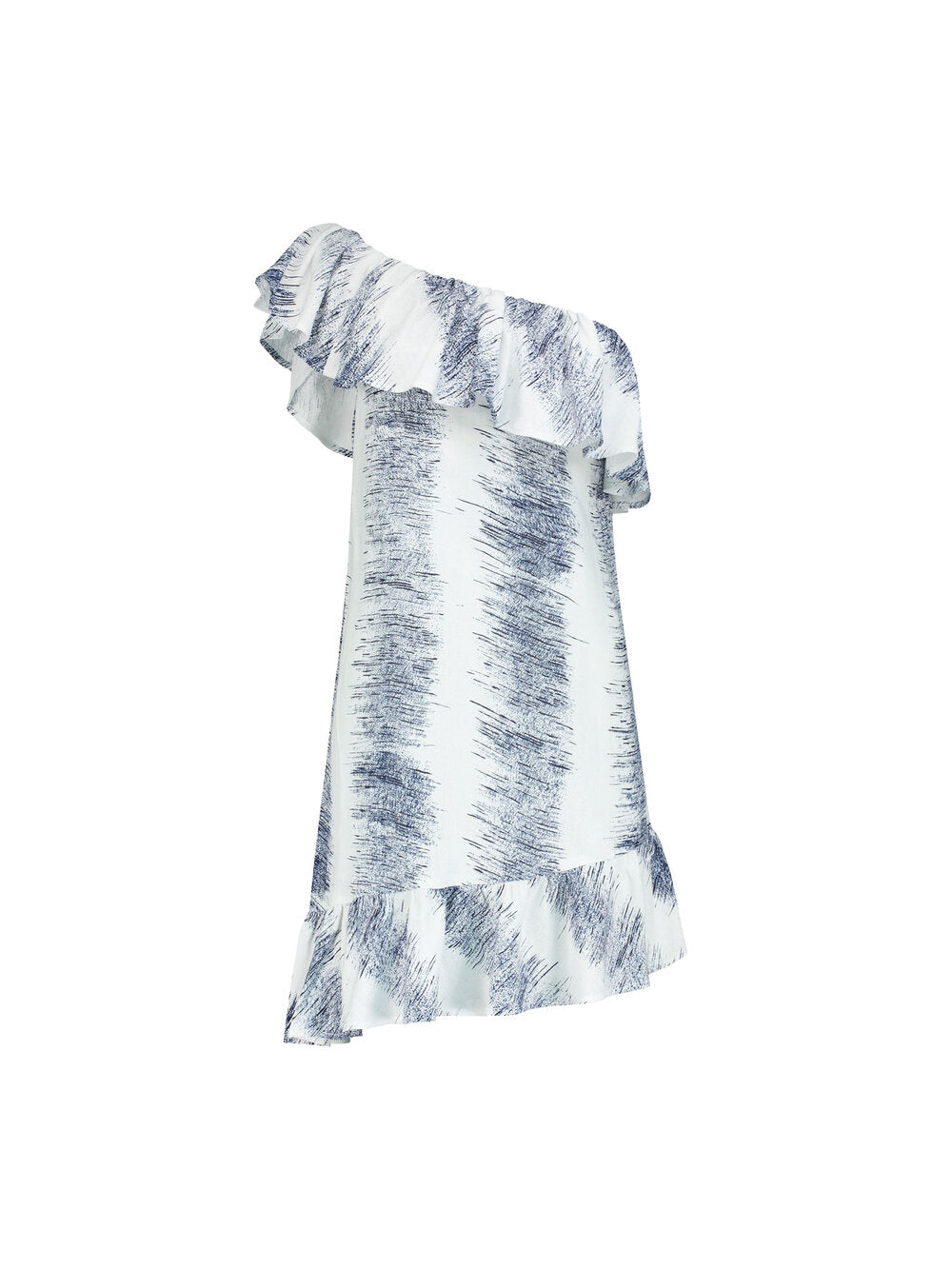 Blonde Gone Rogue Women's Blue / White Summer Escape Linen Dress With Ruffles, Linen, In White & Navy Print In White
