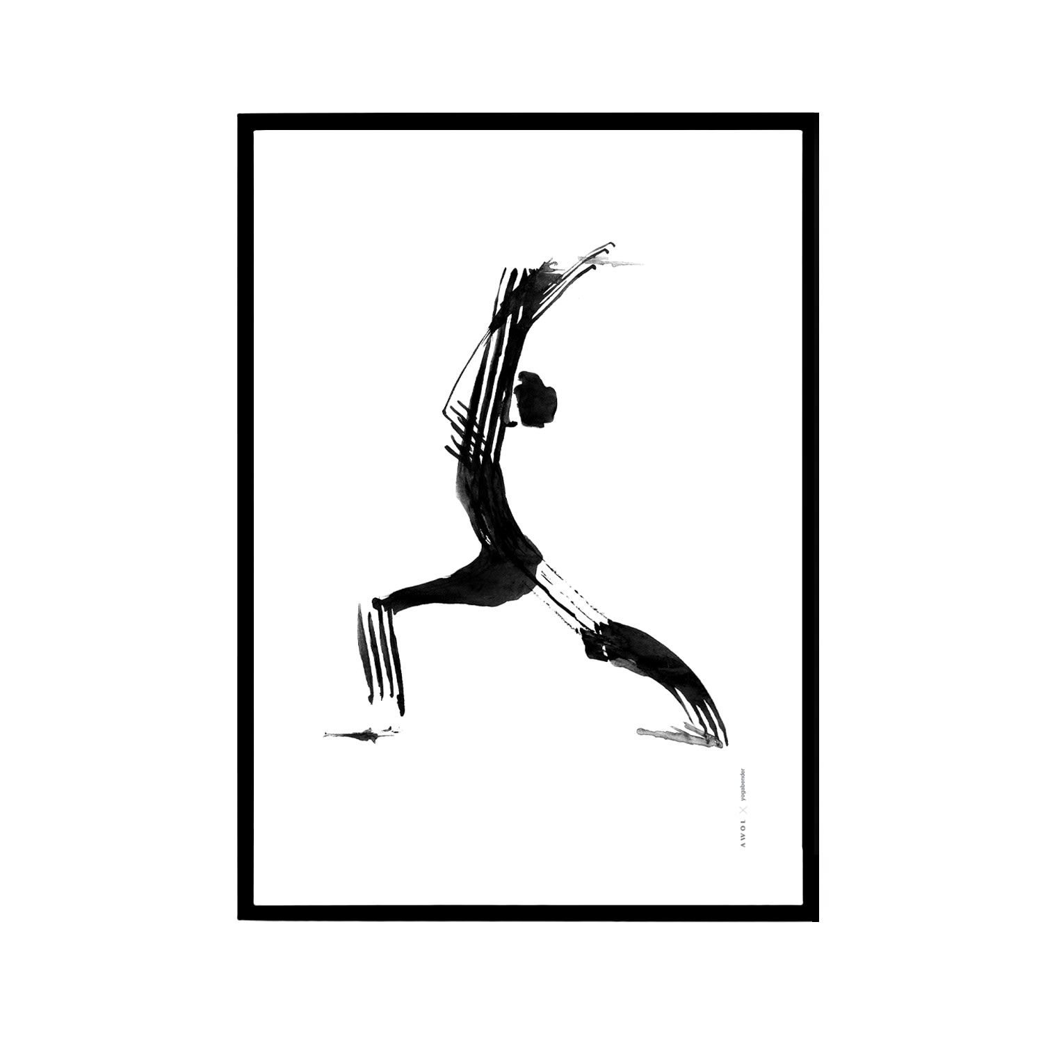 Black / White Minimalist Warrior Pose Yoga Art Print: Powerful Yogi Illustration Awol