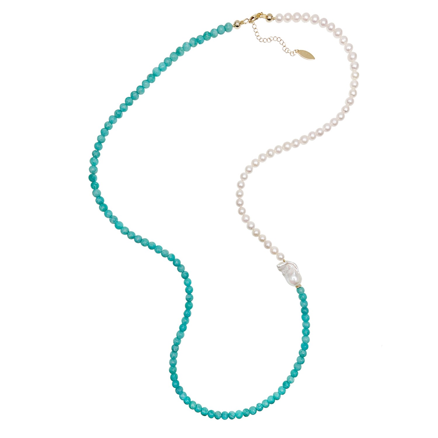 Women’s Blue / White Freshwater Pearls And Turquoise Long Necklace Farra