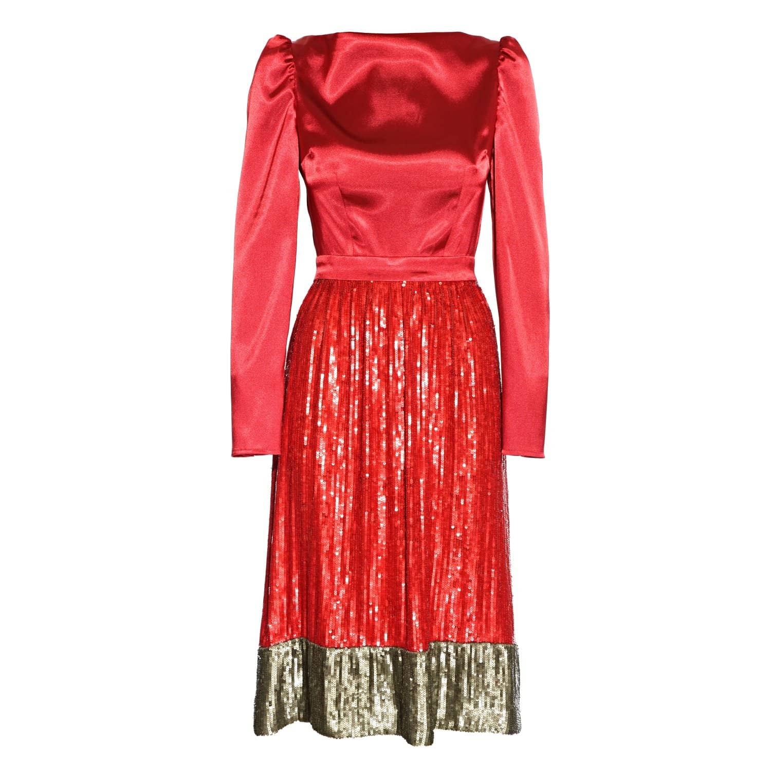 red and gold sequin dress