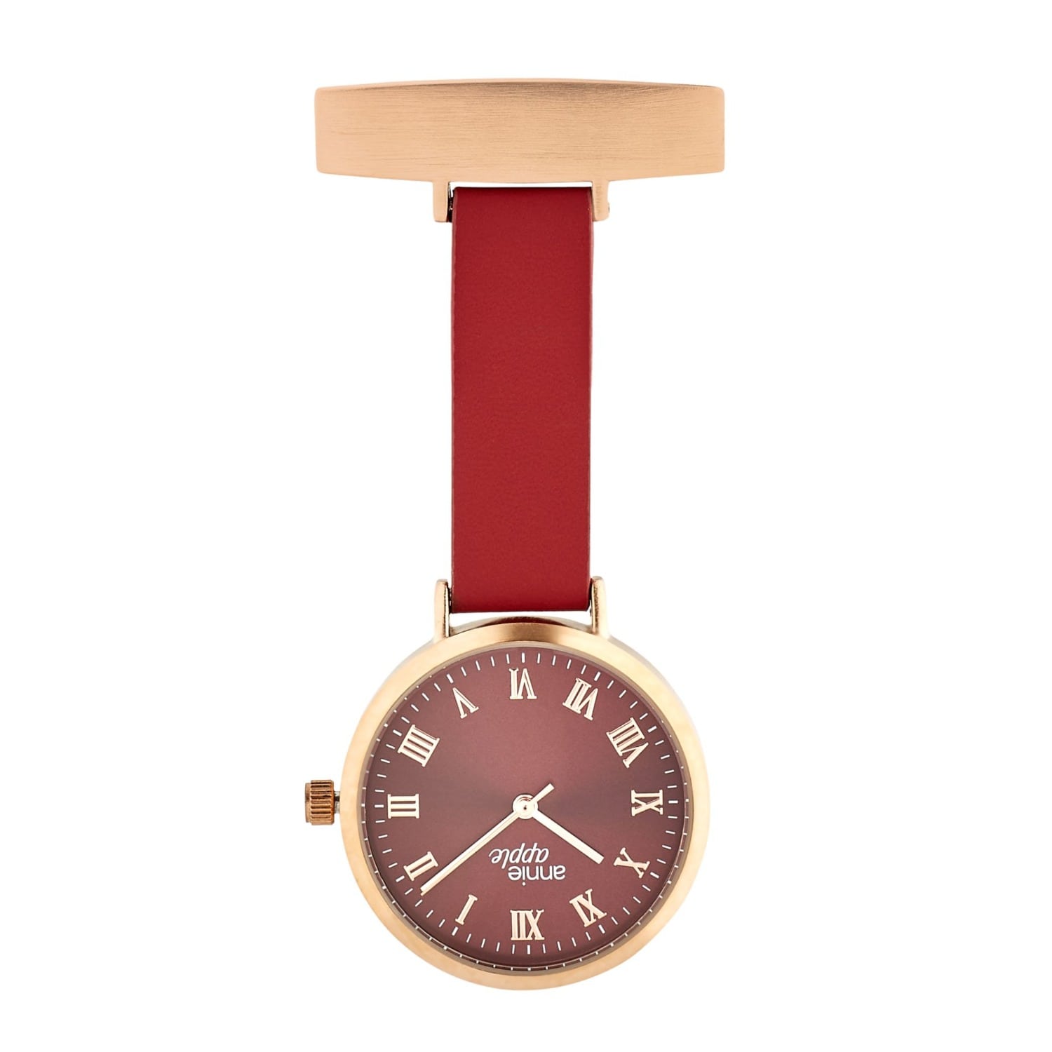 Bermuda Watch Company Women's Red / Rose Gold Annie Apple Meraki Rose Gold Cherry Red Leather Nurse Fob Watch In Multi
