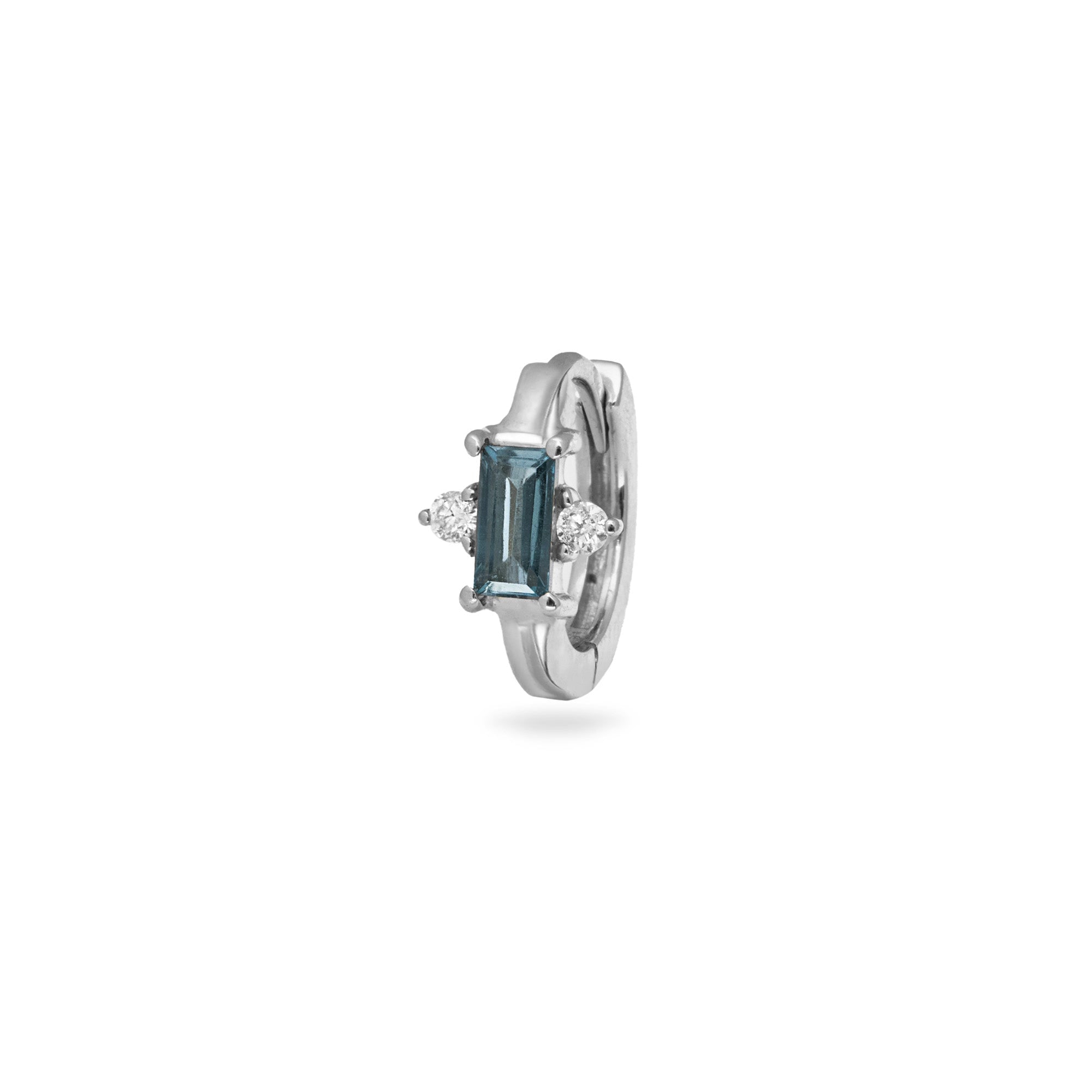 Zohreh Women's Blue / Silver London Blue Topaz & White Sapphire Baguette Huggie Hoop Earring Sterling Silve In Metallic