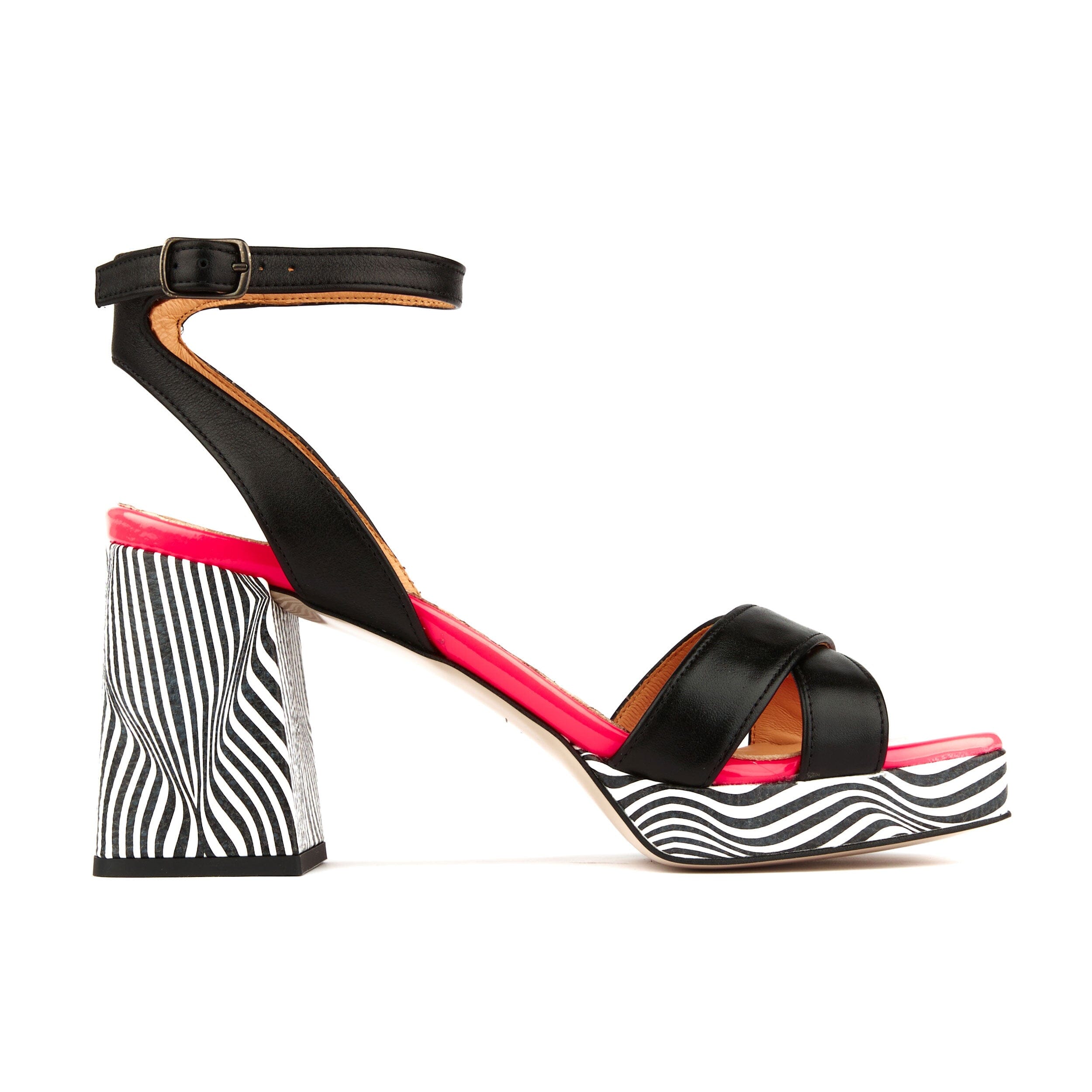 Black / White / Pink Long Beach - Optical Zebra & Black & Pink - Womens Designer Sandals 4 Uk Embassy London Usa