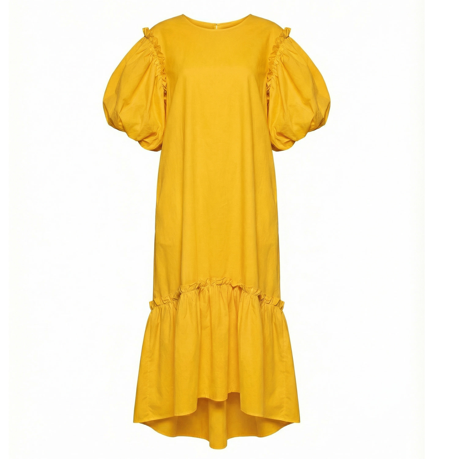 Cy Boutique Women's Oversized Puff Sleeves Ruffle Hem Design Maxi Dress In Yellow