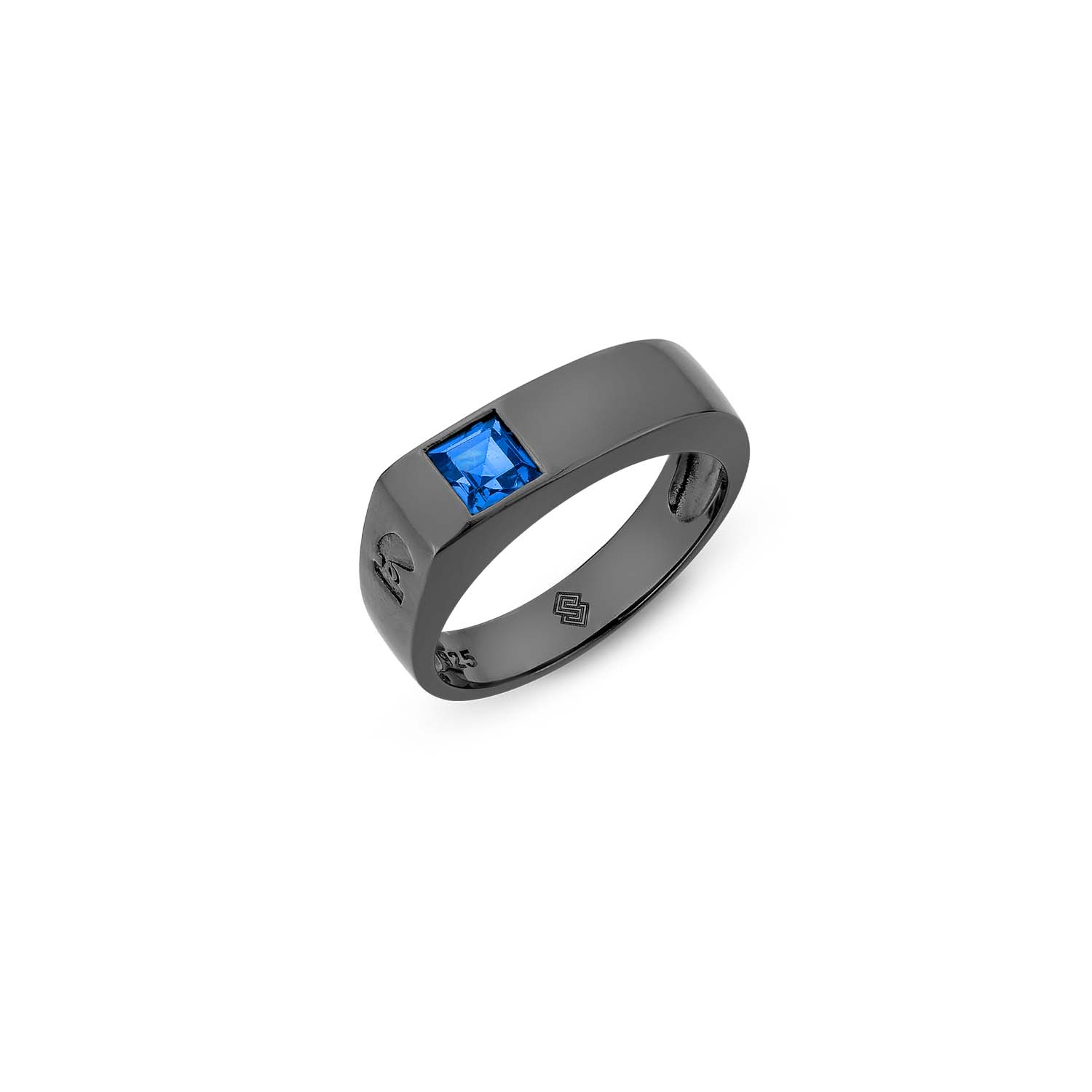 Men’s Black / Blue Noble Ring With Natural Sapphire In Premium Black Rhodium Sally Skoufis