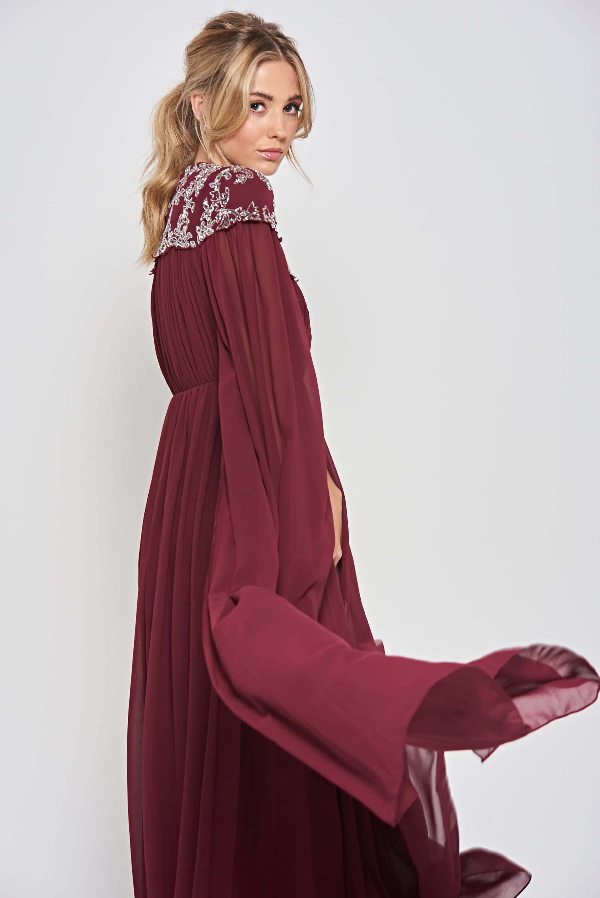 cape dress burgundy Burgundy Cape Modest Maxi Dress main image 1