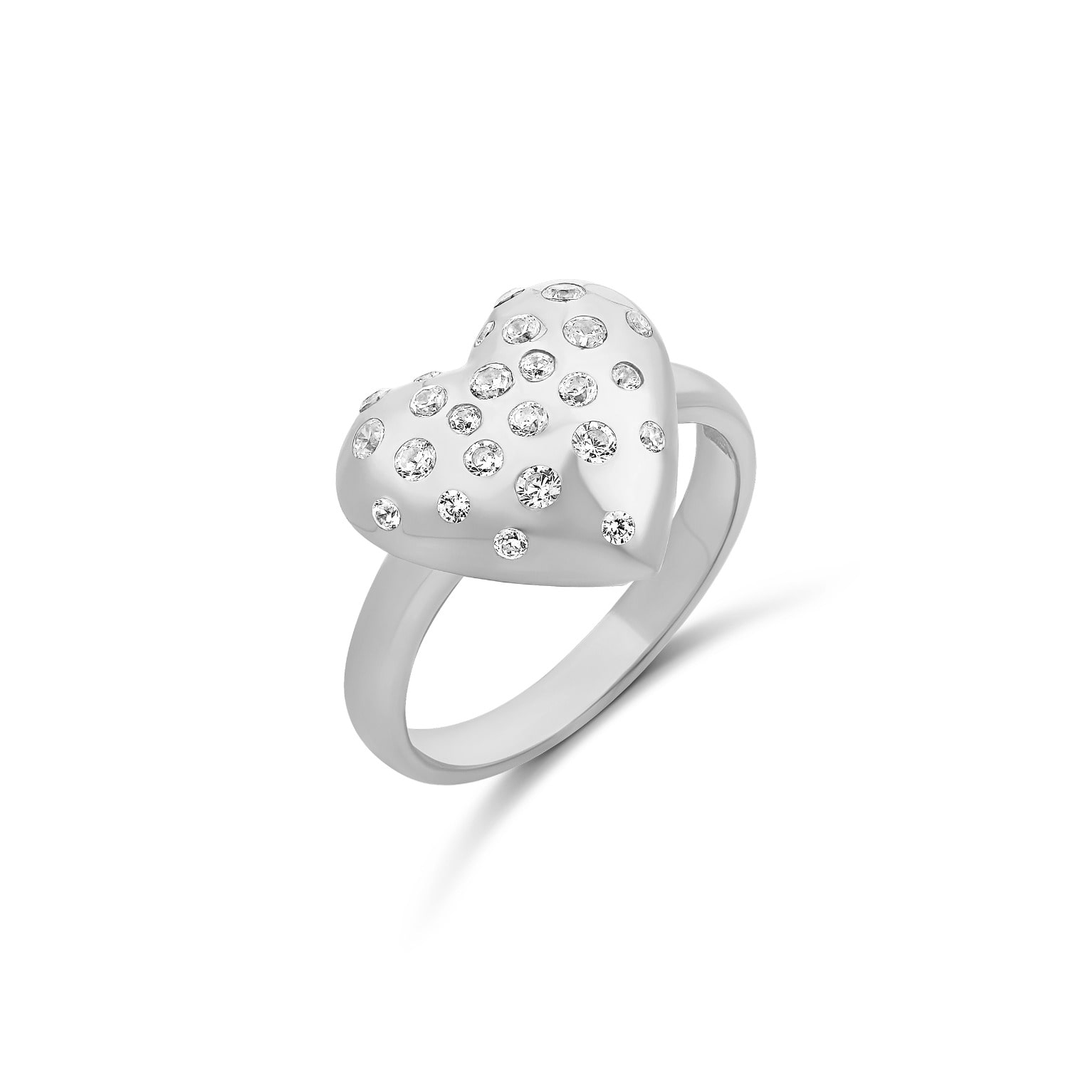 Shymi Women's Scattered Stone Puffy Heart Ring - Silver In Silver