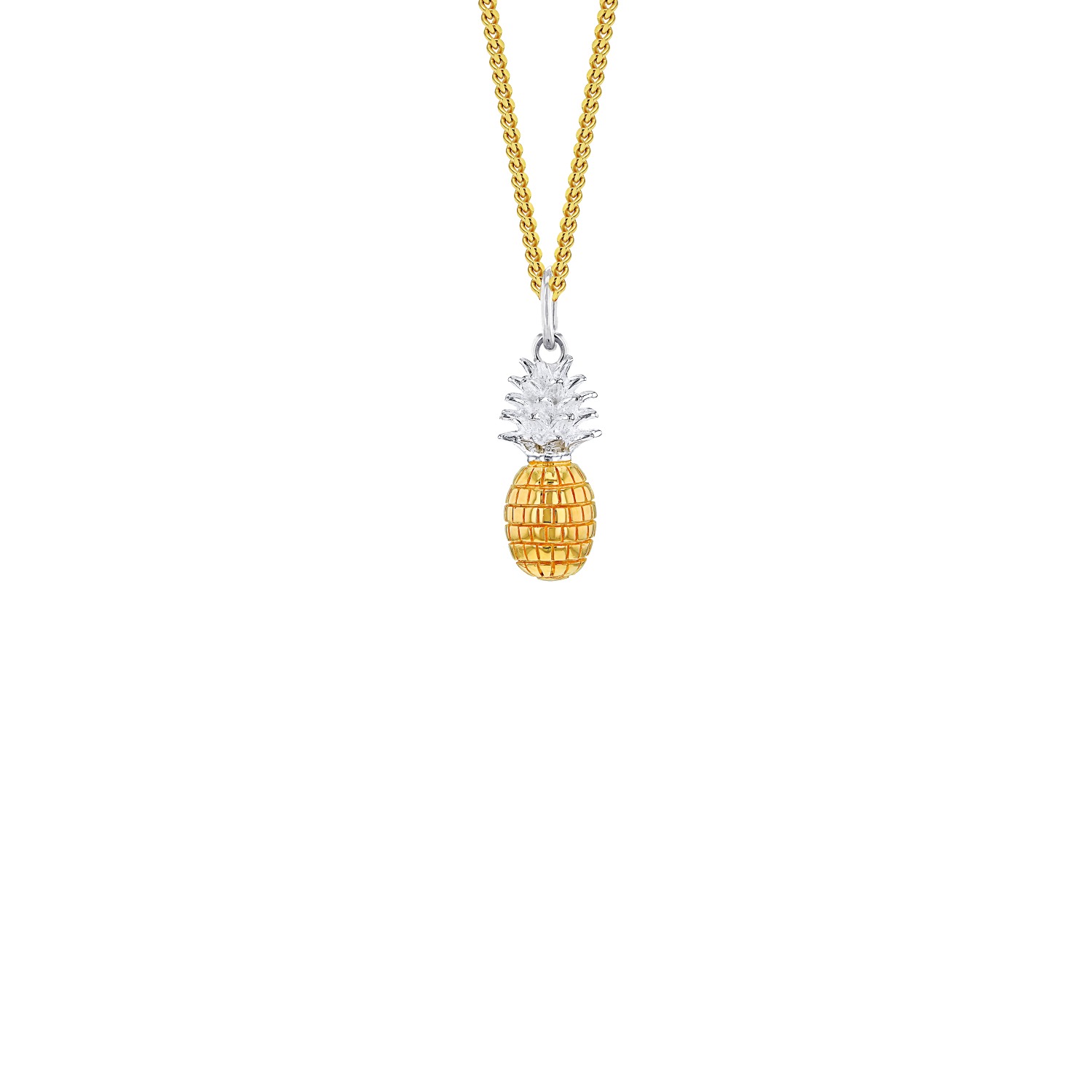 Men’s 2Tone 18Kt Gold Plated & Sterling Silver Mini Pineapple Pendant On Gold Chain True Rocks