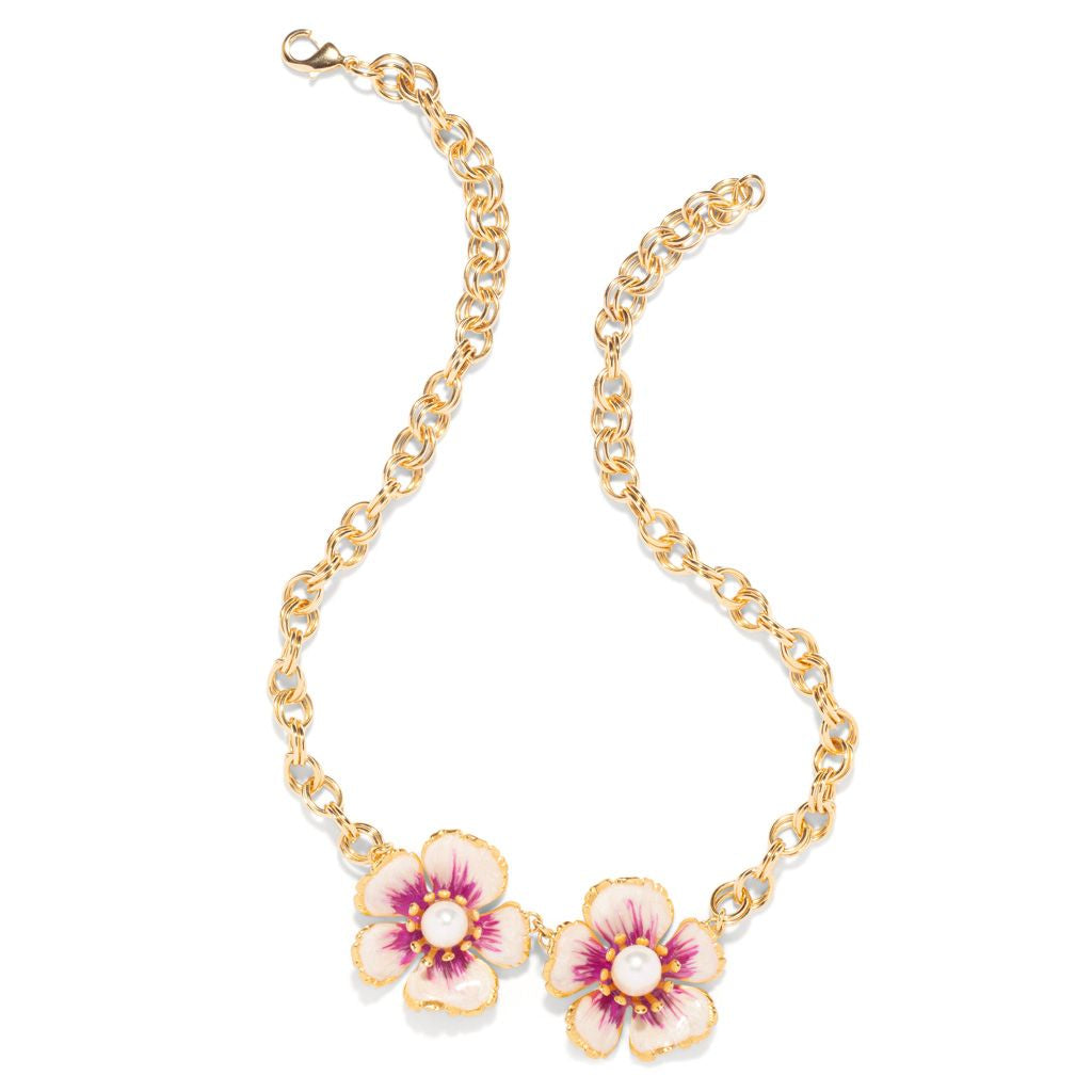The Pink Reef Women's White  Twin Floral Necklace In Tropic
