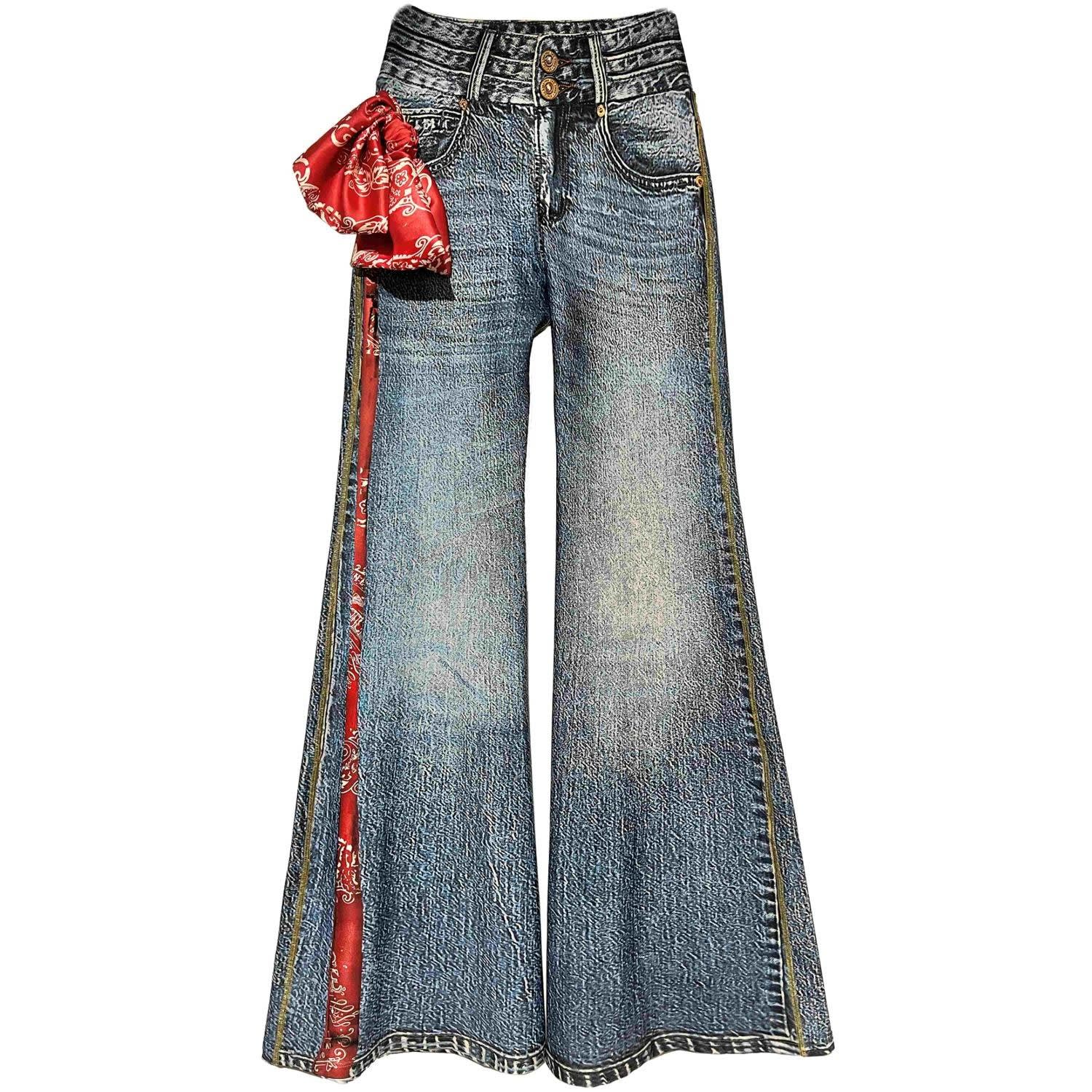 Ipng Design Women's Blue Bell Bottom Pants With Hanky