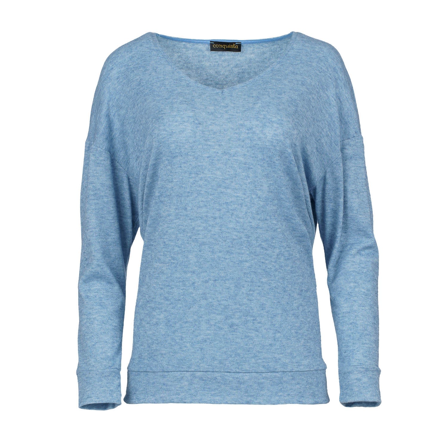 Women’s Light Blue Mlange V Neck Knit Top Large Conquista