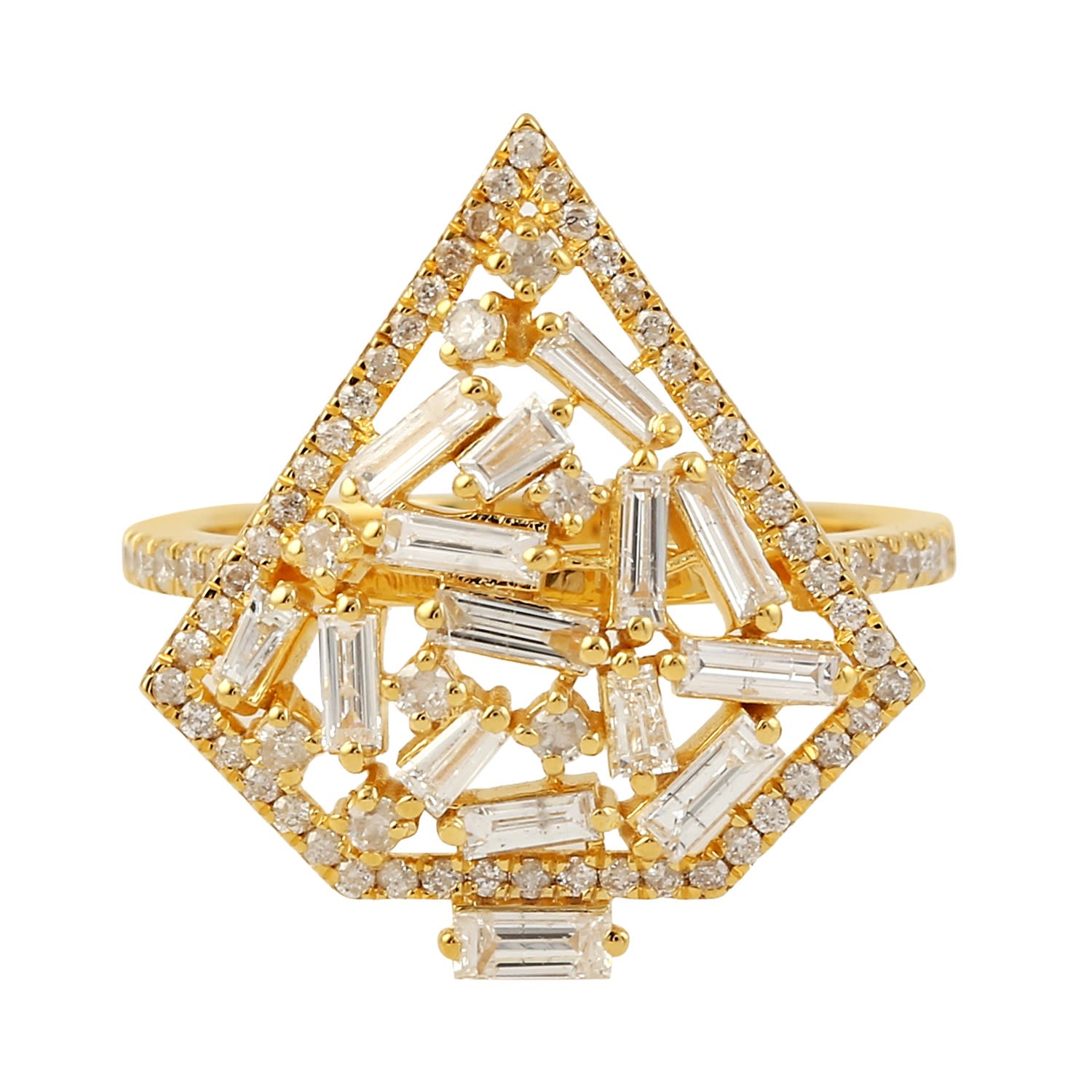 Artisan Women's Gold / White Luxury Yellow Gold Cocktail Ring With Baguette Cut Diamond In Gold