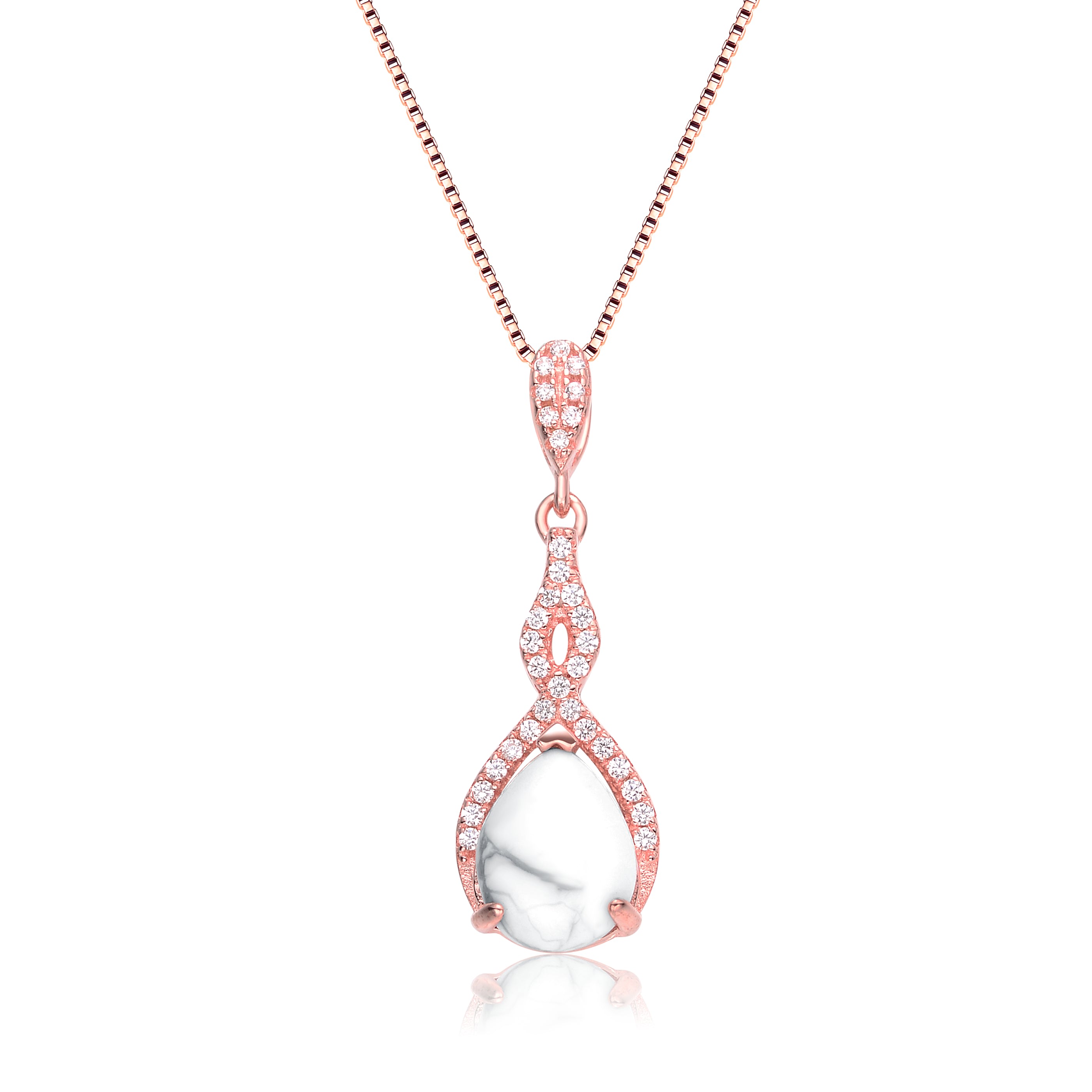 Genevive Jewelry Women's White / Rose Gold Sterling Silver Rose Gold Plated Clear Cubic Zirconia Pear Twist Pendant N In Multi