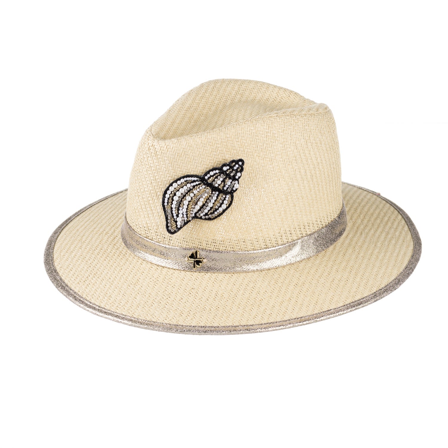 Women’s Neutrals Straw Woven Hat With Embellished Couture Cone Shell Brooch - Cream One Size Laines London