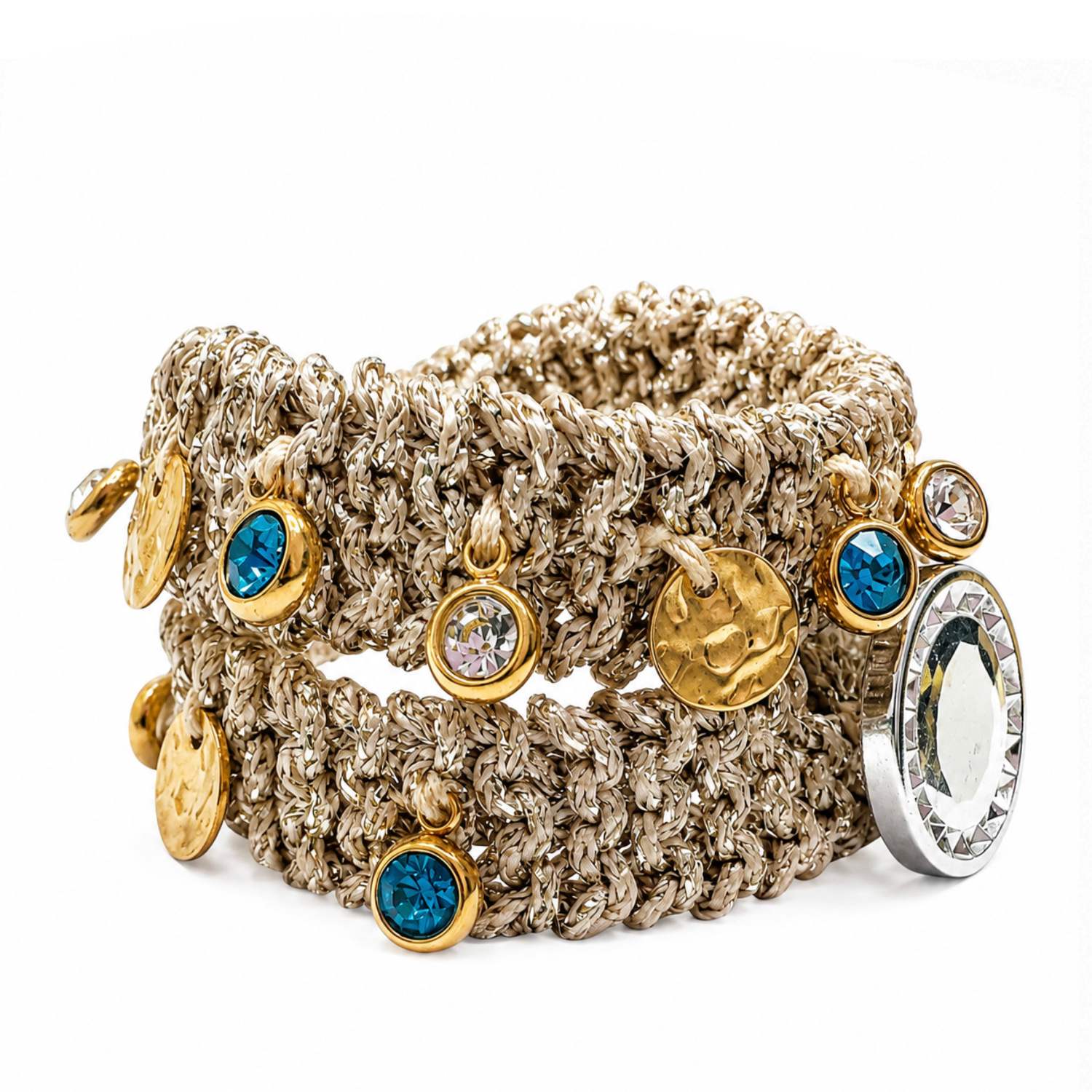 Women's Double Bracelet | Gold | Handknitted | With Charms | Hilo De Mar