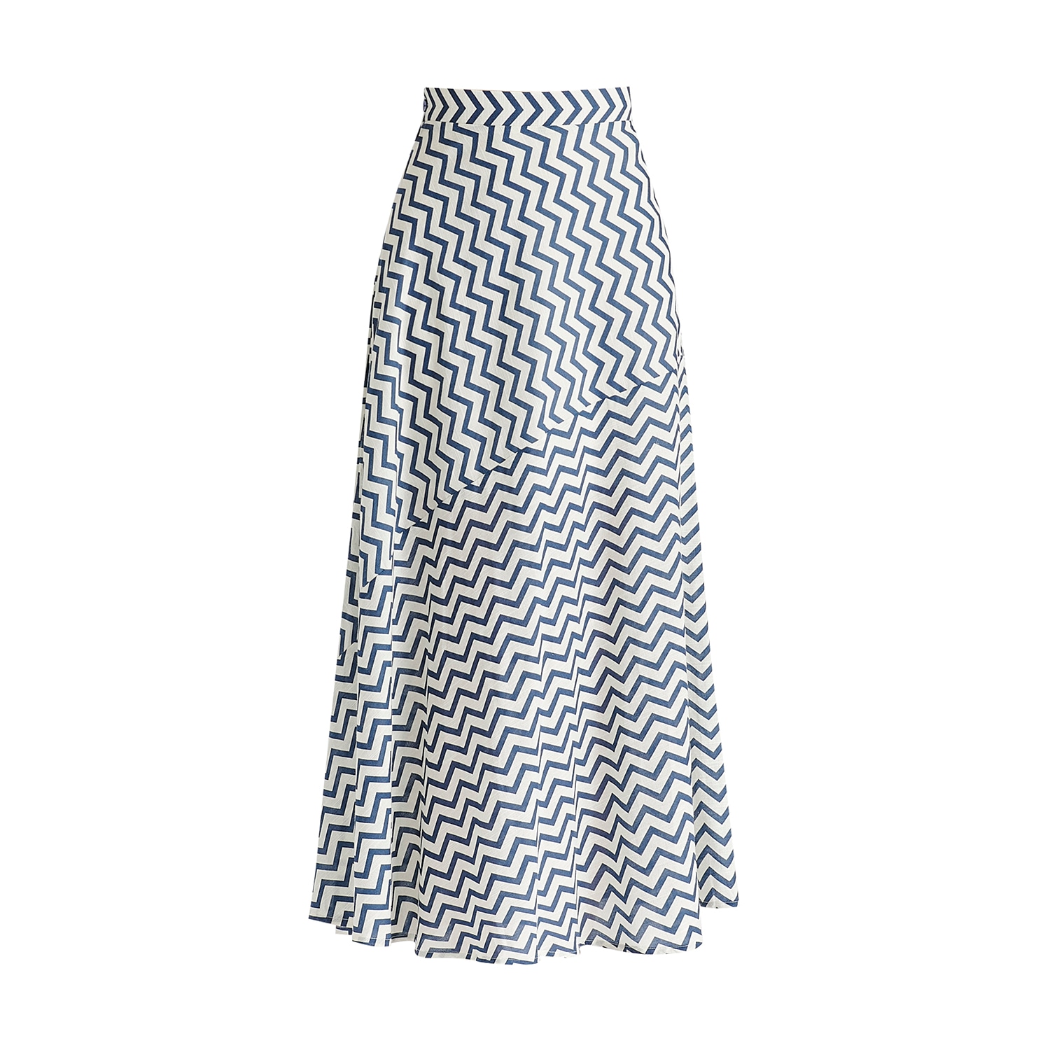 Paisie Women's Maxi Skirt In Zigzag Pattern In White And Blue