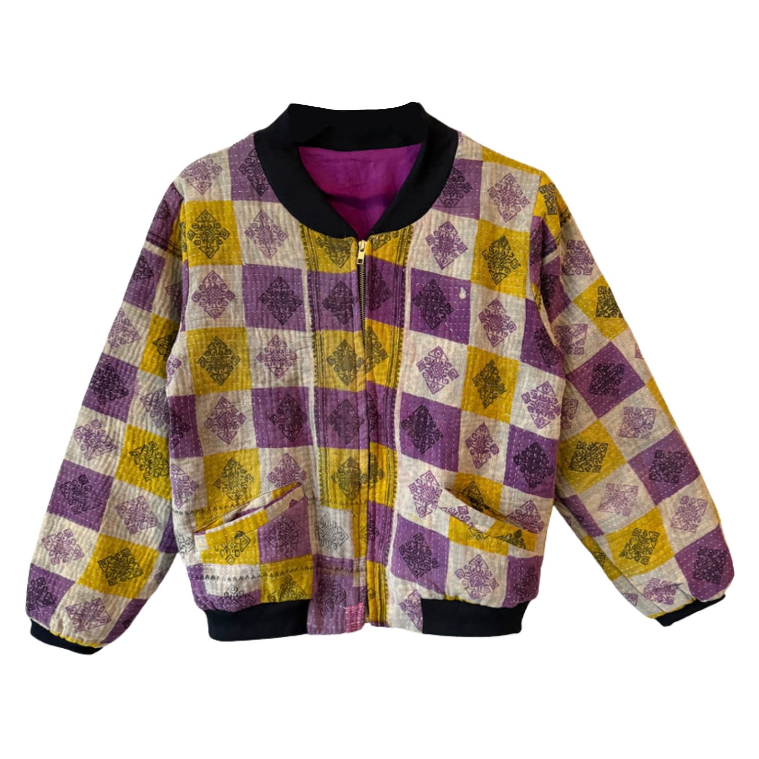 Transcend Women's Purple Nadia Kantha Bomber Jacket – Warm Amethyst