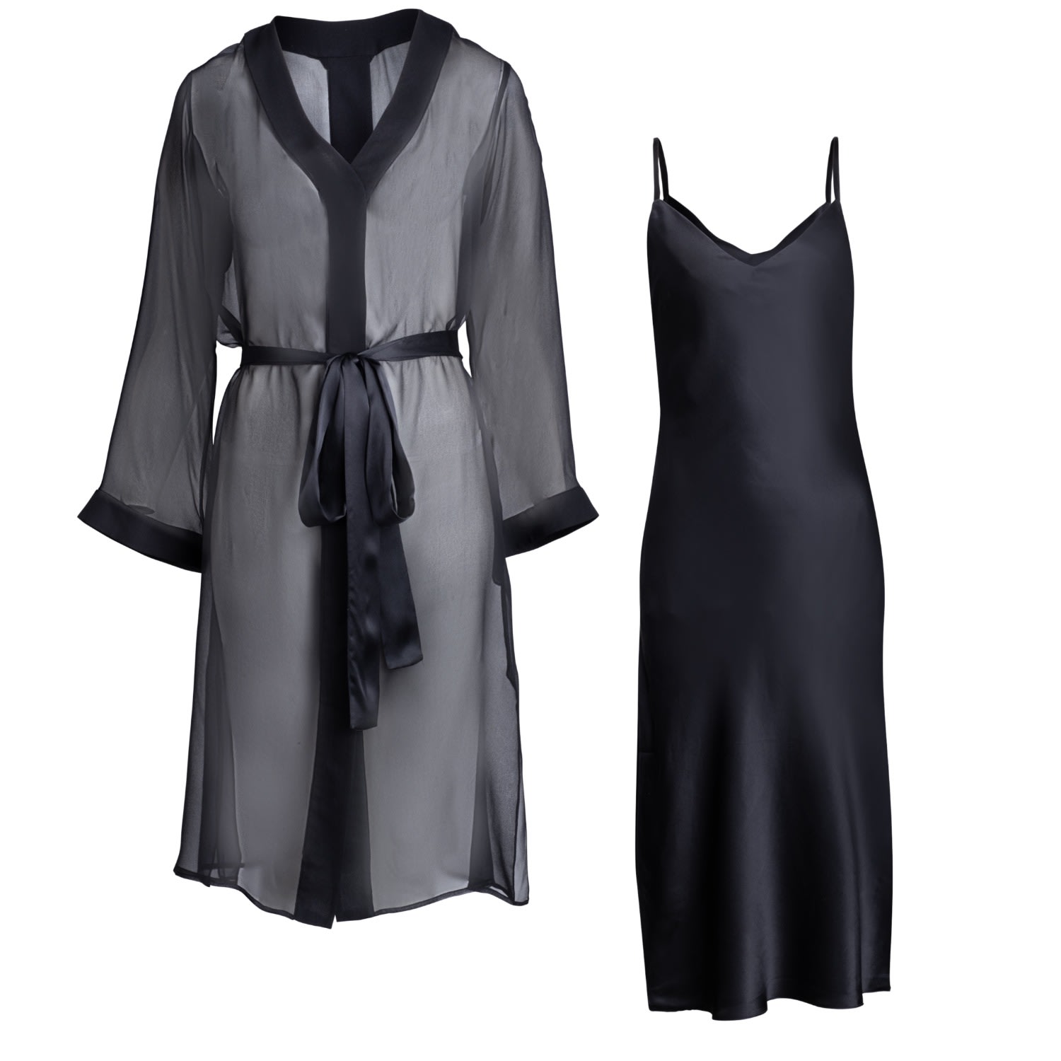 Women’s Black Silk Chiffon Nightdress & Chemise Set In Noire 4Xl Je Mrite