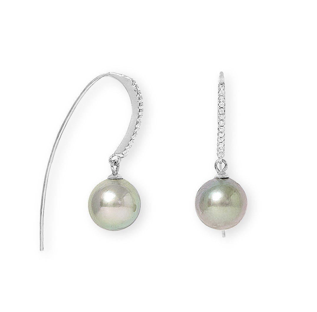 Pearls Of The Orient Online Women's Green Margarita Tahitian Cultured Pearl Drop Earrings On Long Pave Hooks In Green