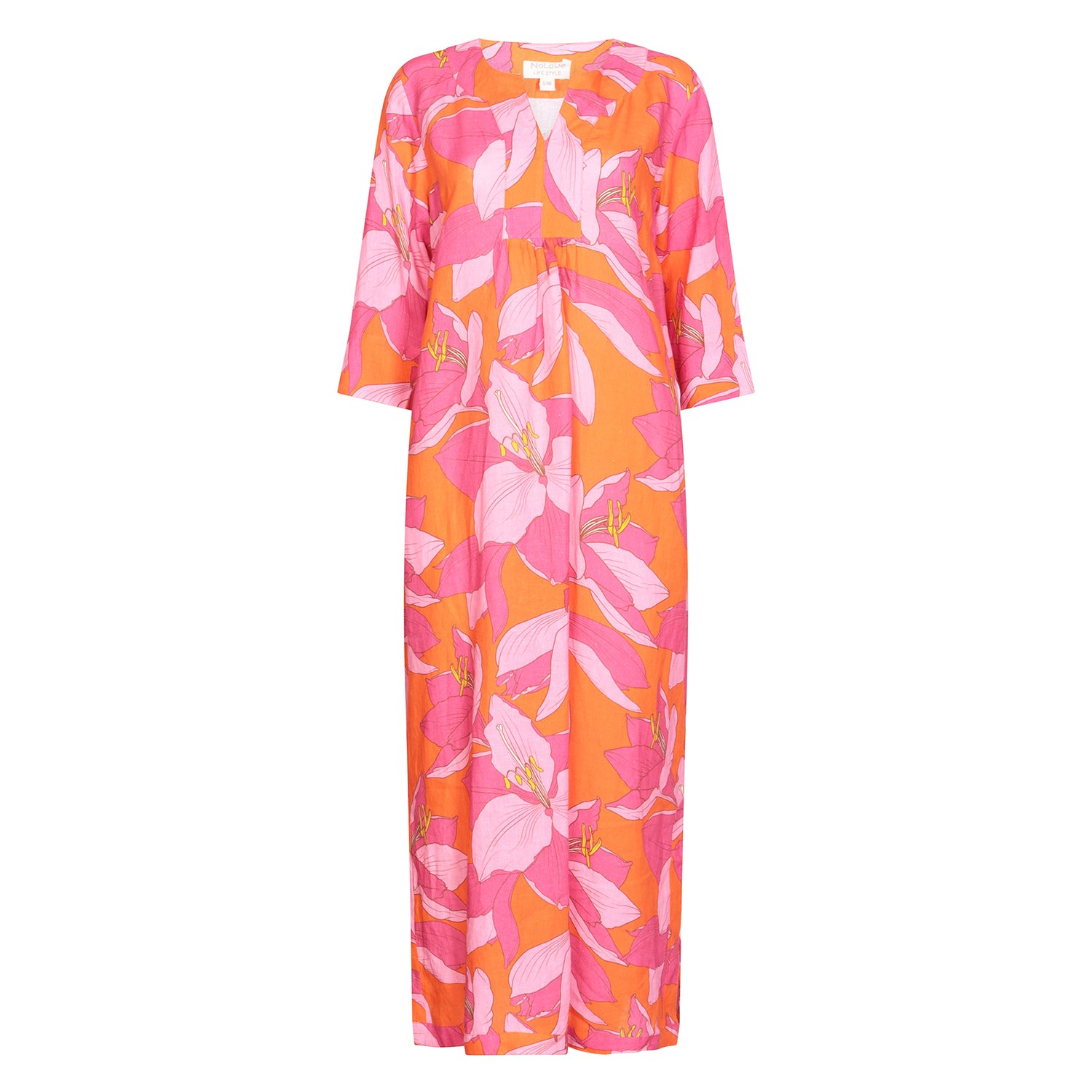 Women’s Fruit Flower Print Linen Maxi Dress Pink Extra Large Nologo-Chic