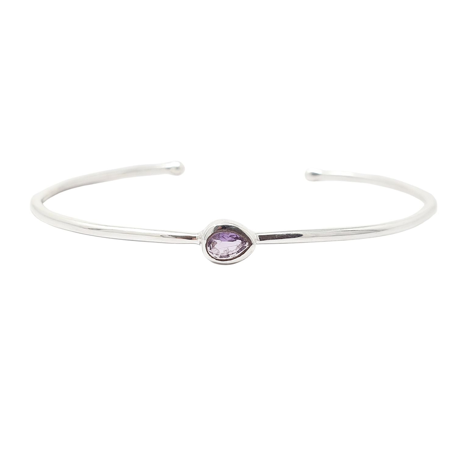 Harfi Women's Blue / Silver Minimalist Sterling Silver Amethyst February Birthstone Bangle Bracelet In Multi