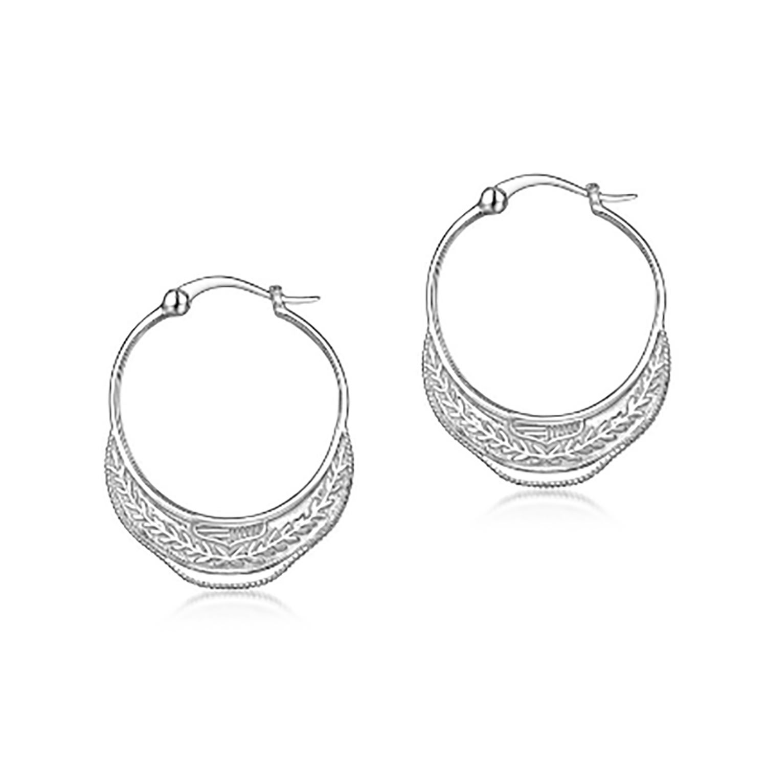 Women’s Thoth Crescent Moon Patterned Sterling Silver Hoop Earrings Janus Edinburgh