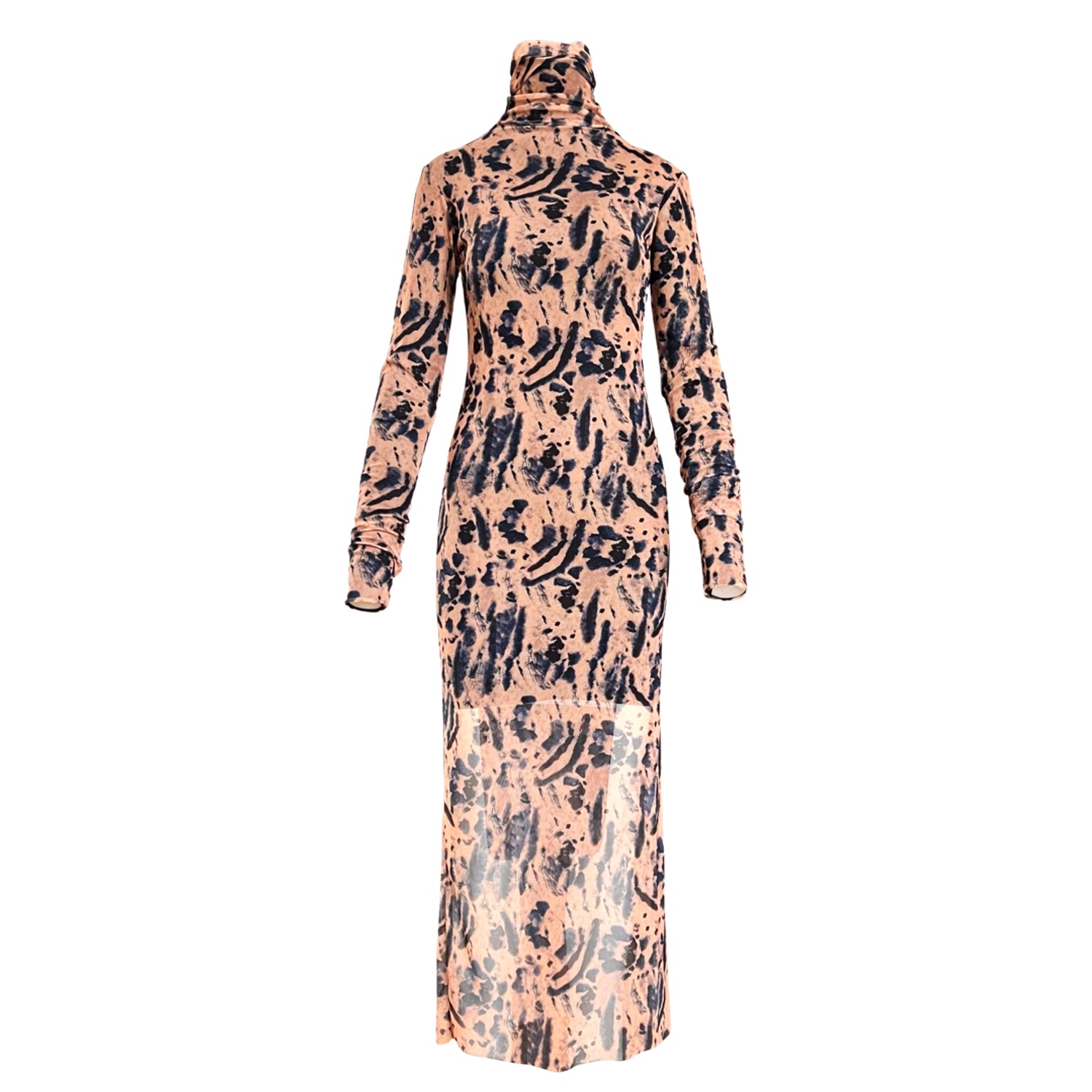 Reversible Print Mesh Dress in Brown Leopard