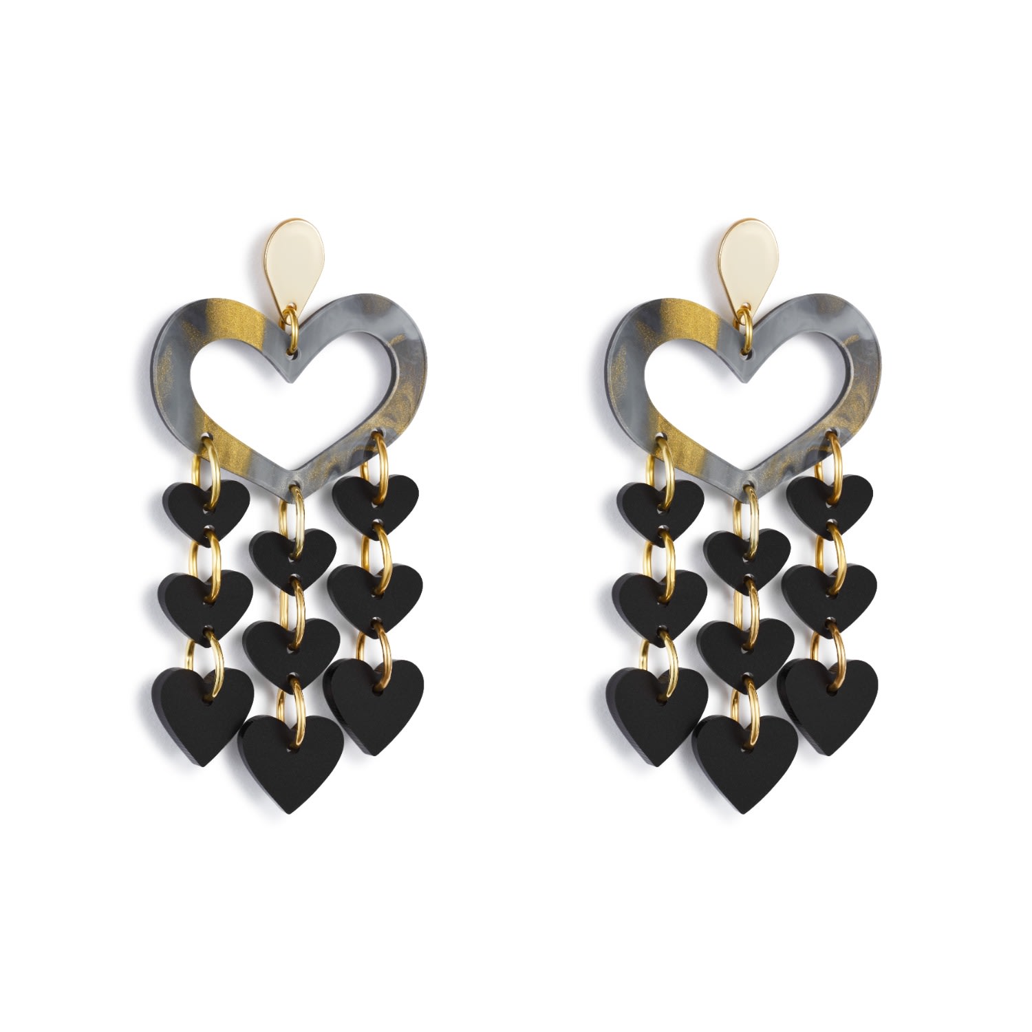 Toolally Women's Black / Gold Heart Chandeliers - Black Swirl In Black
