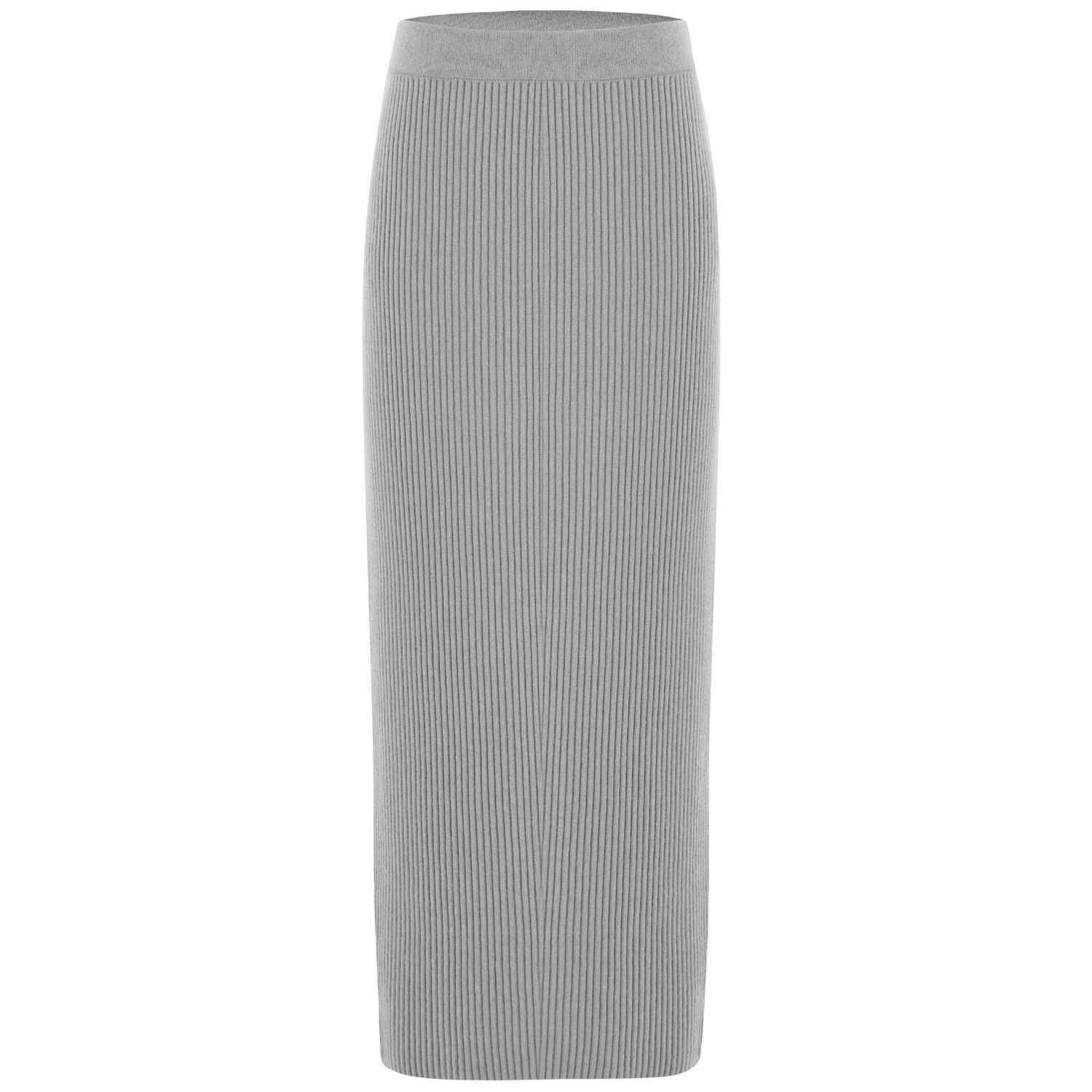 Women’s Rib Knitted Cashmere Blend Knitwear Pencil Skirt - Grey Melange Large Peraluna