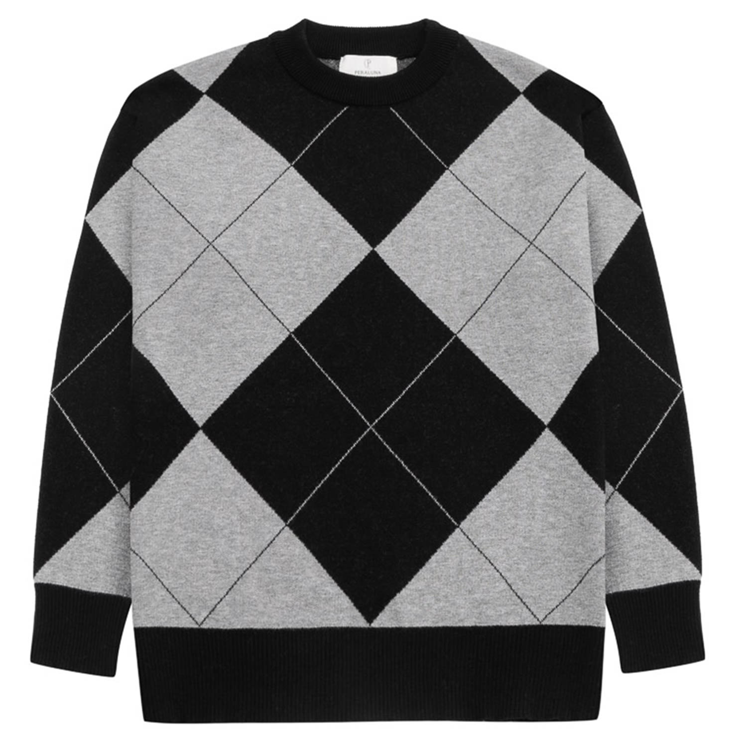 Peraluna Women's Black / Grey Oxford O-neck Diamond Pattern Pullover In Black In Black/grey