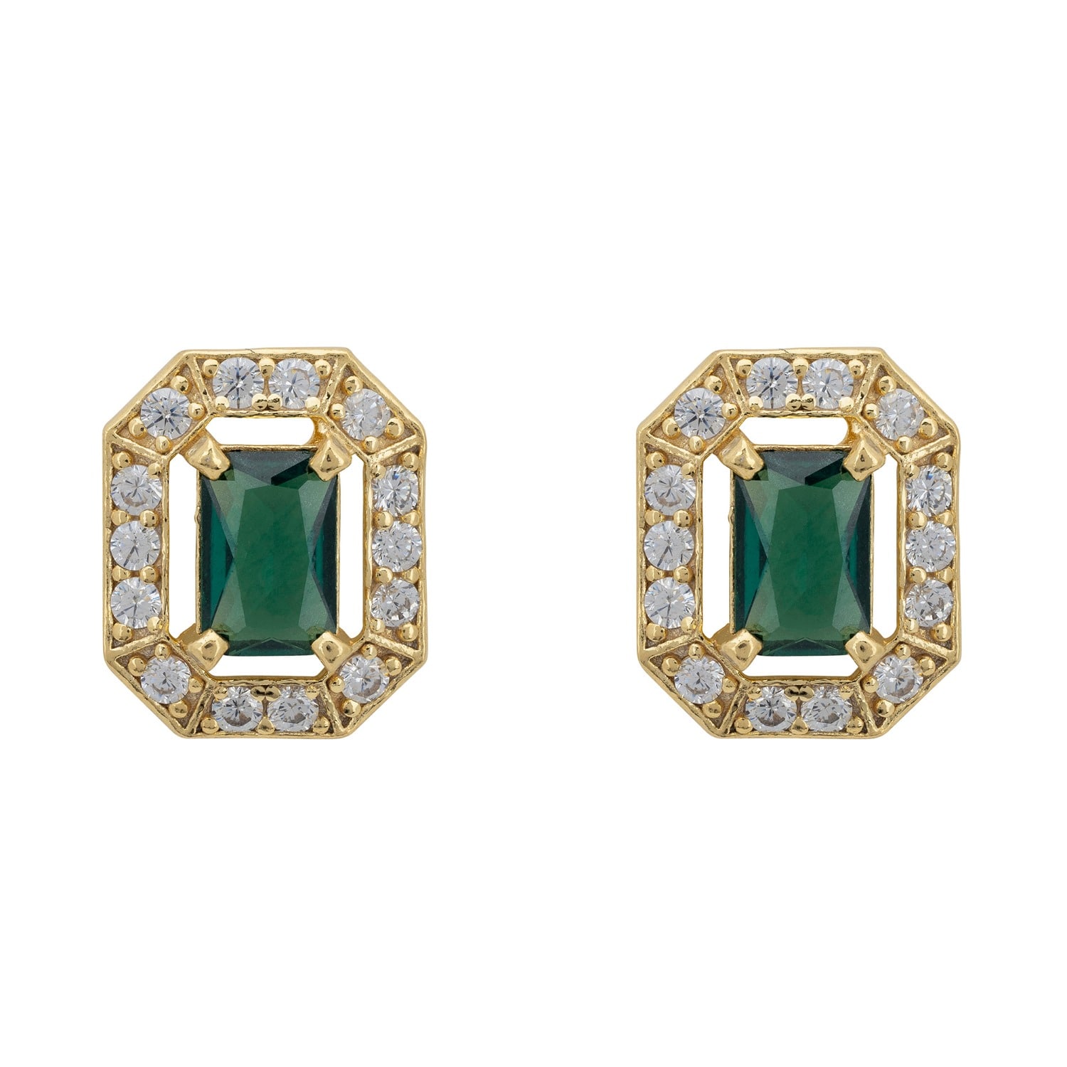 Latelita Women's White / Gold / Green Whistledown Gemstone Stud Earrings Emerald Gold