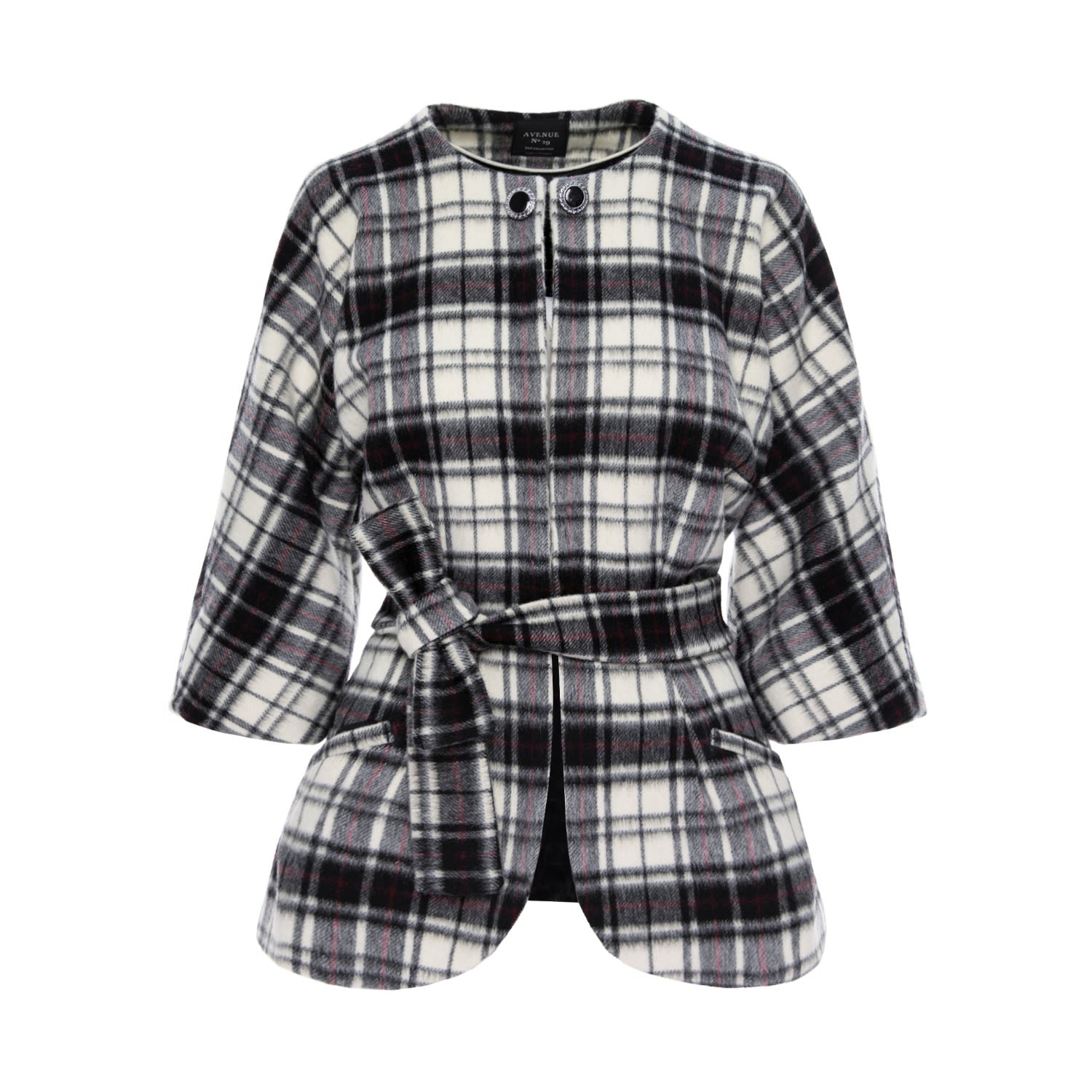 Avenue No.29 Women's Check Wool Cape With Belt - Black & White In Black