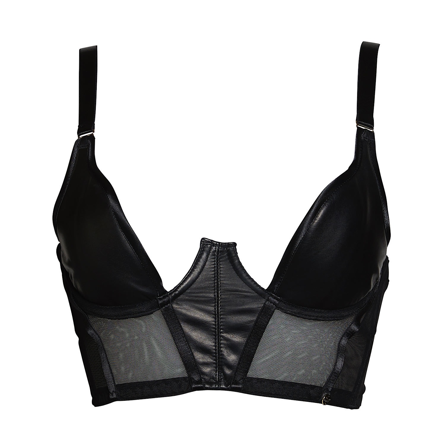 Women’s Black Mia Longline Leather Halfcup Balcony Bra Extra Large Something Wicked