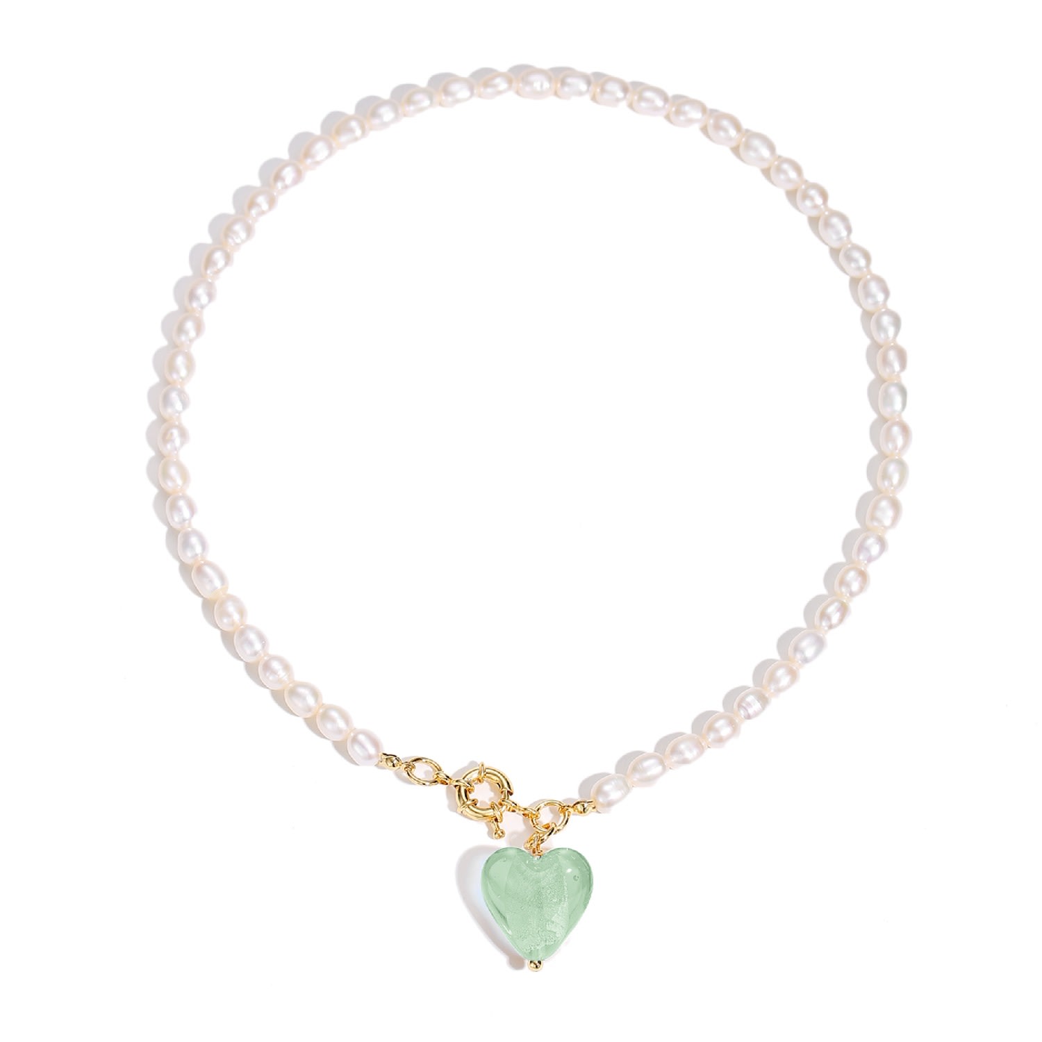 Shop Classicharms Women's Esmée Lime Green Glaze Heart Pendant Pearl Necklace