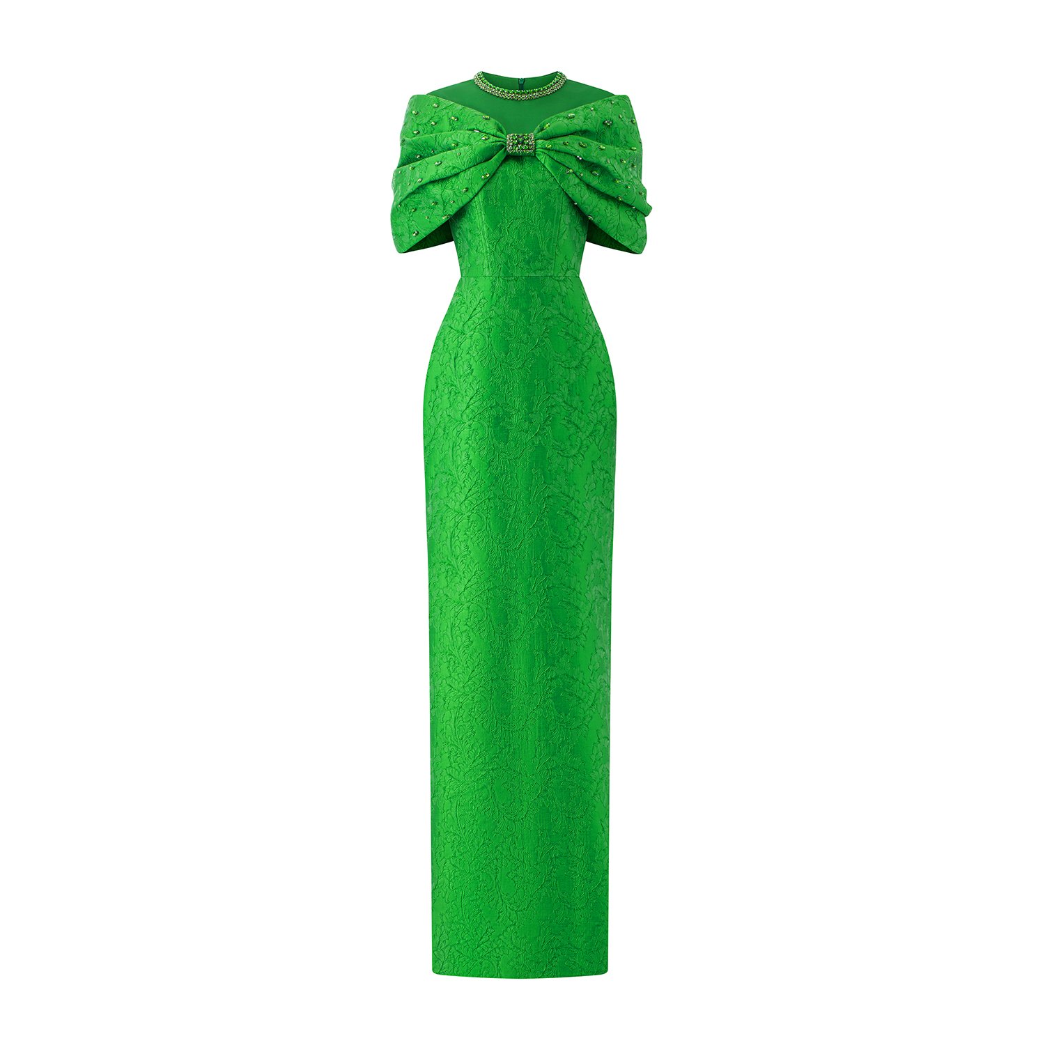 Women’s Green Emerald Round Neck Gown With Front Bow Detail Medium I. h.f Atelier