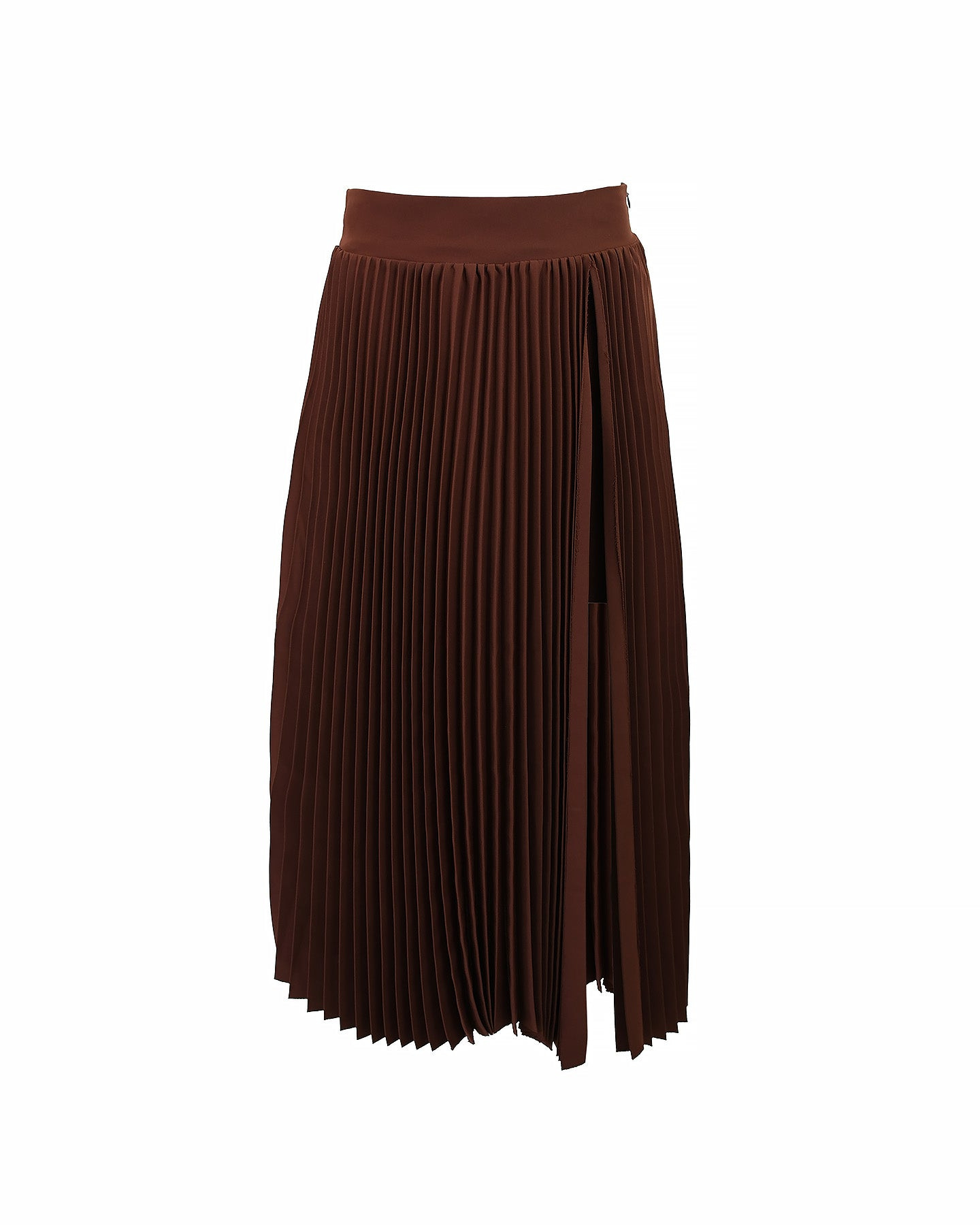 Theo The Label Women's Brown Atlas Pleated High Slit Skirt - Koffee Bean