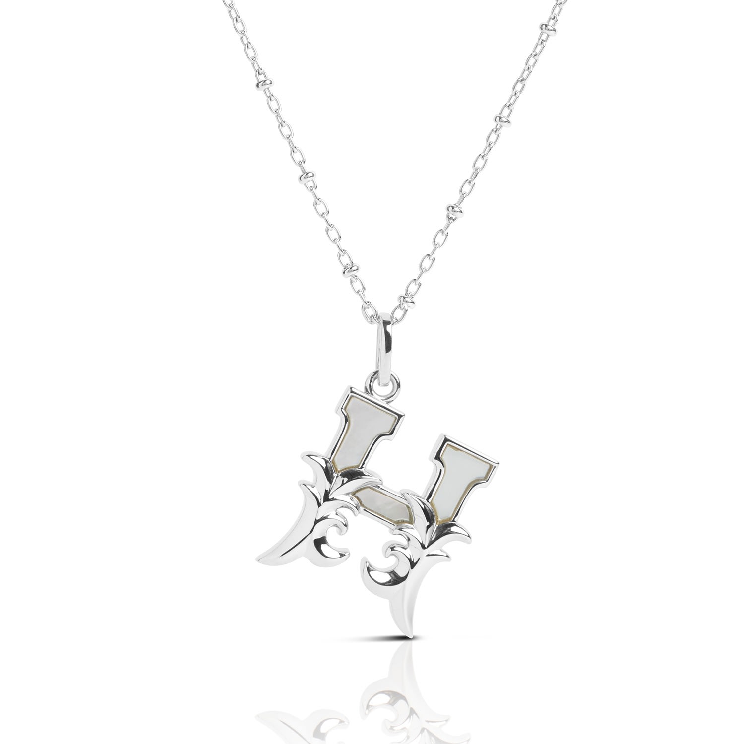 Kasun Women's Solid Silver H Initial Necklace With Mother Of Pearl In Silver