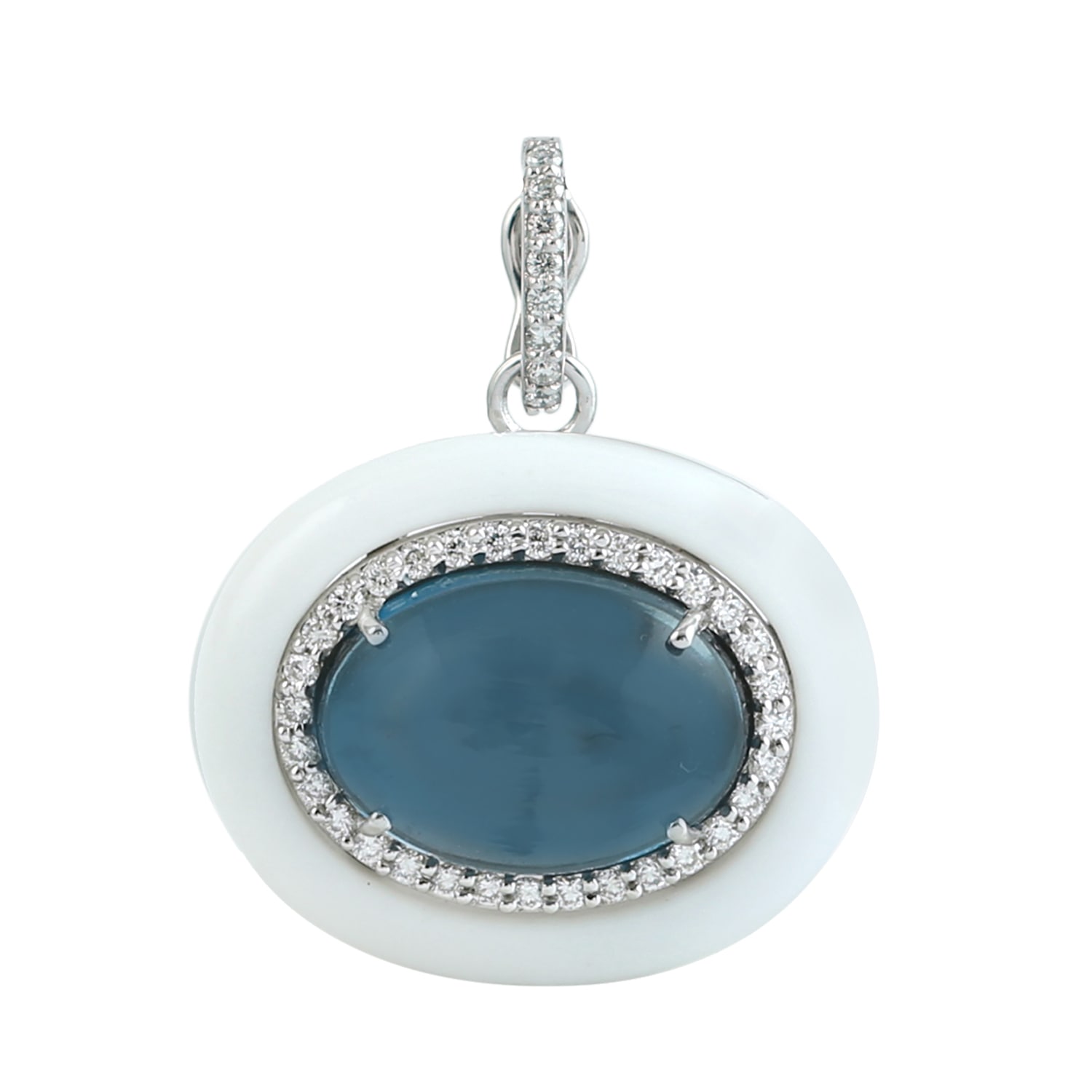 Artisan Women's 14k White Gold London Blue Topaz & Onyx Diamond Halo Pendant