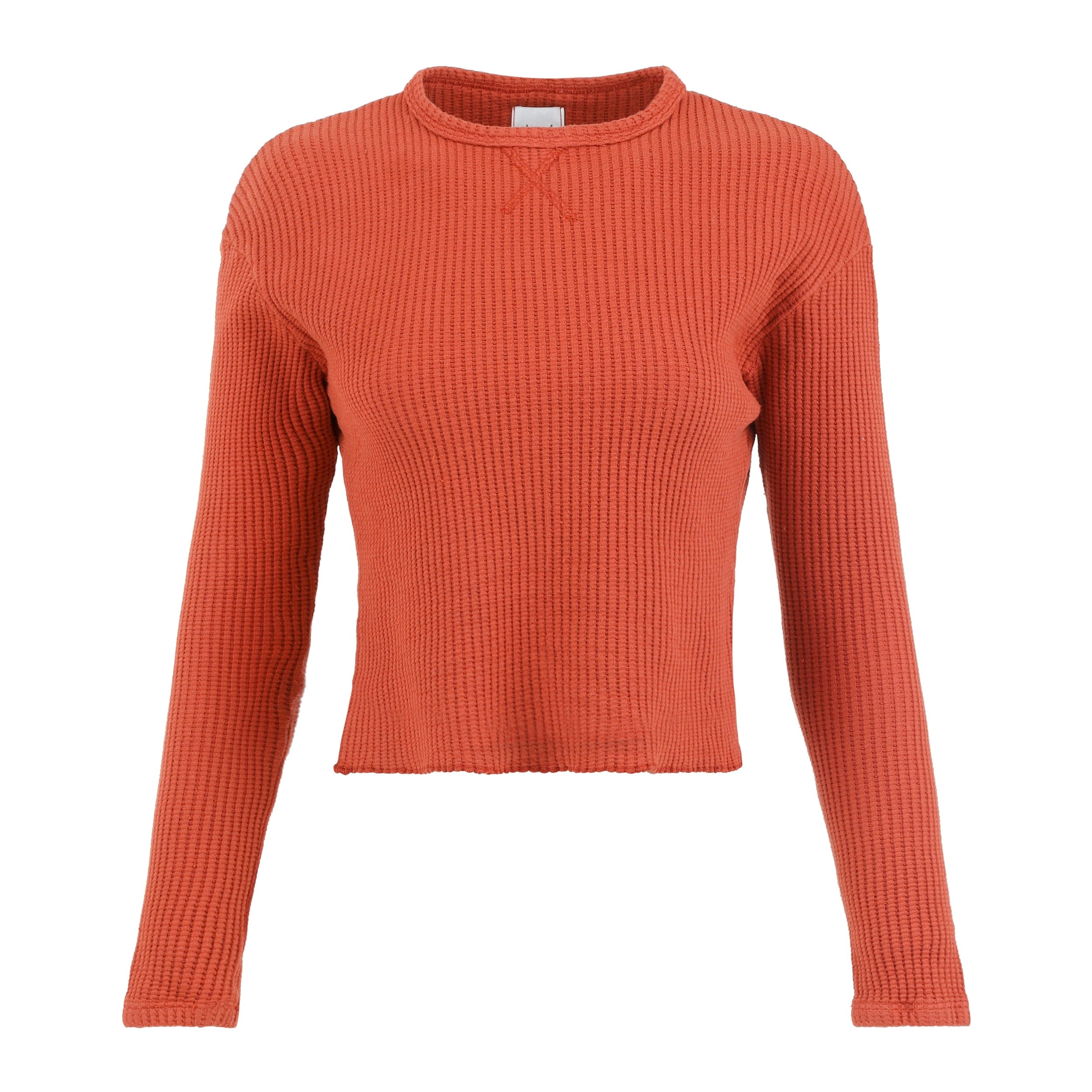 Women’s Fiona Organic Cotton Waffle Thermal Pullover Top - Brick Extra Small Lezat