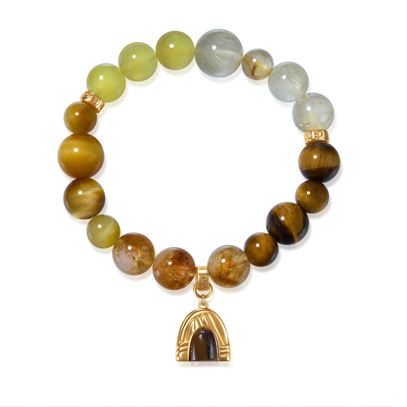 Aurozia Women's Gold / Silver Five Elements Earth Tiger Eye Earth Mountain Pendant Crystal Bracelet In Multi