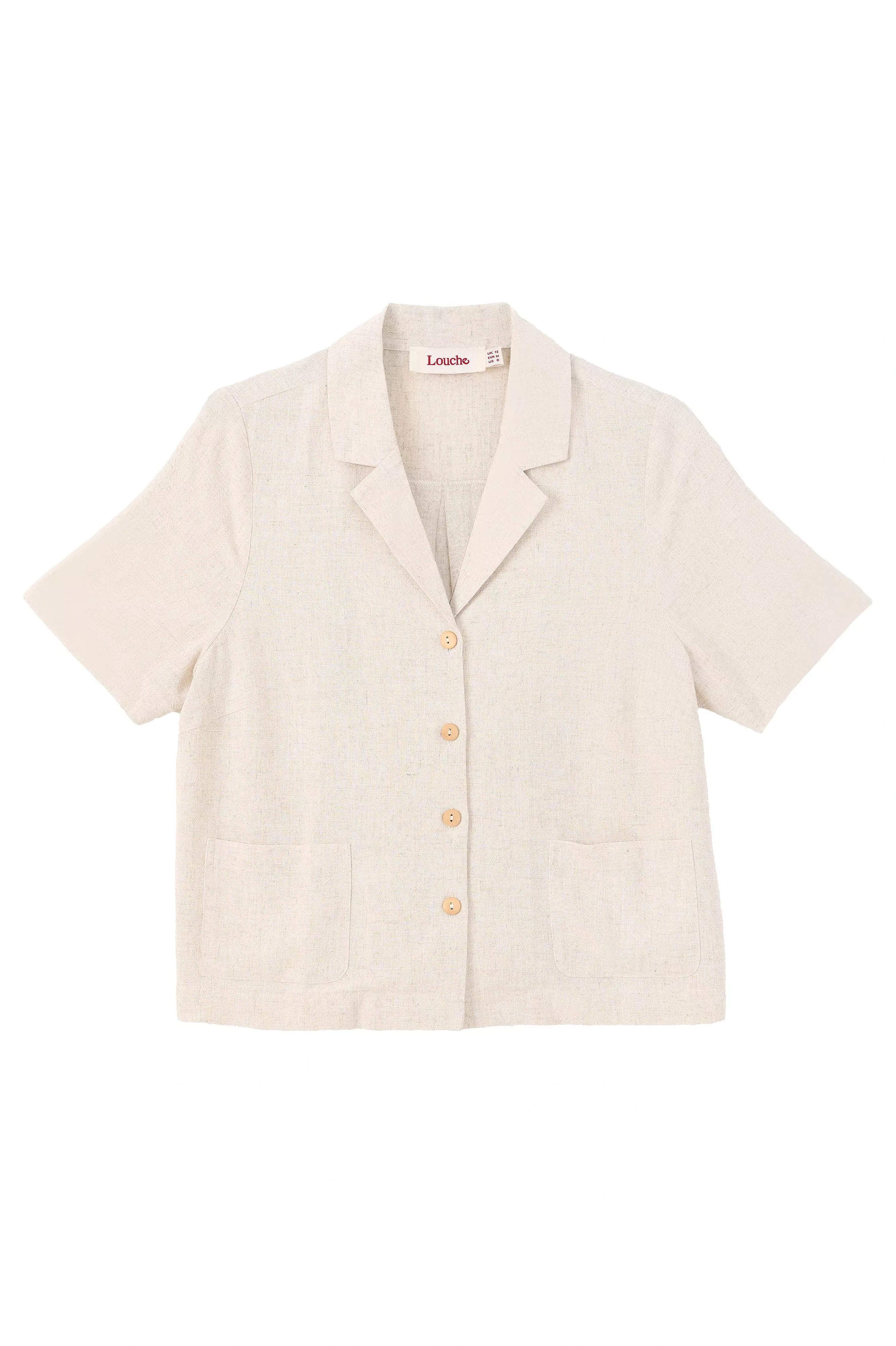 Louche Women's White Kit Linen Mix Two Pocket Short Sleeve Resort Shirt - Natural