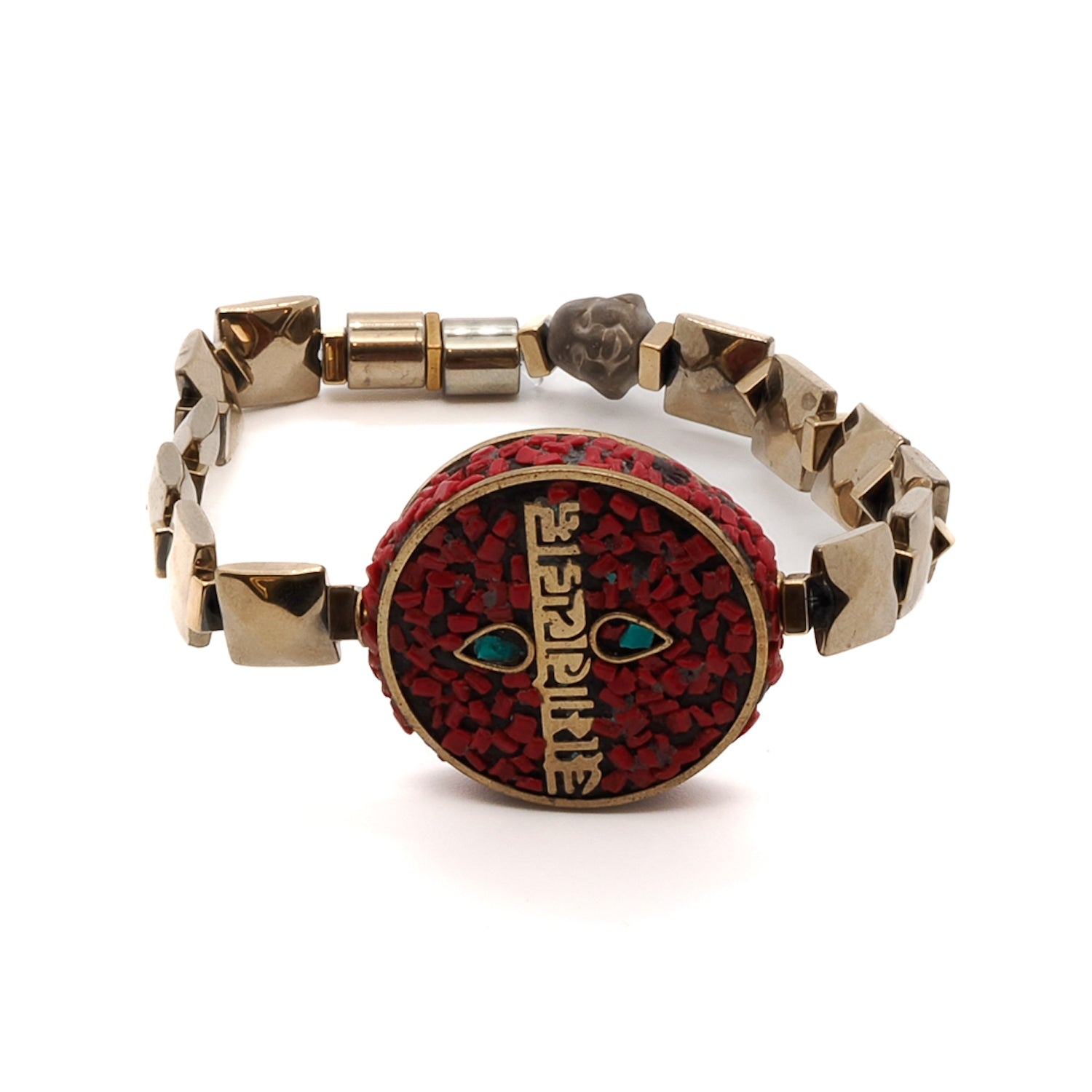 Women’s Gold / Red Om Mani Padme Hum Coral Mantra Bracelet Ebru Jewelry