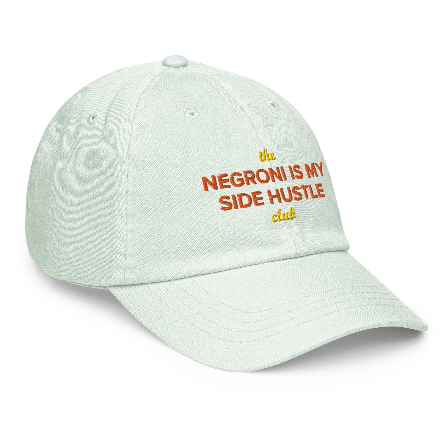 Anchor & Crew Green Pastel Mint Negroni Is My Side Hustle Club Chino Embroidered Cap - Women In Green