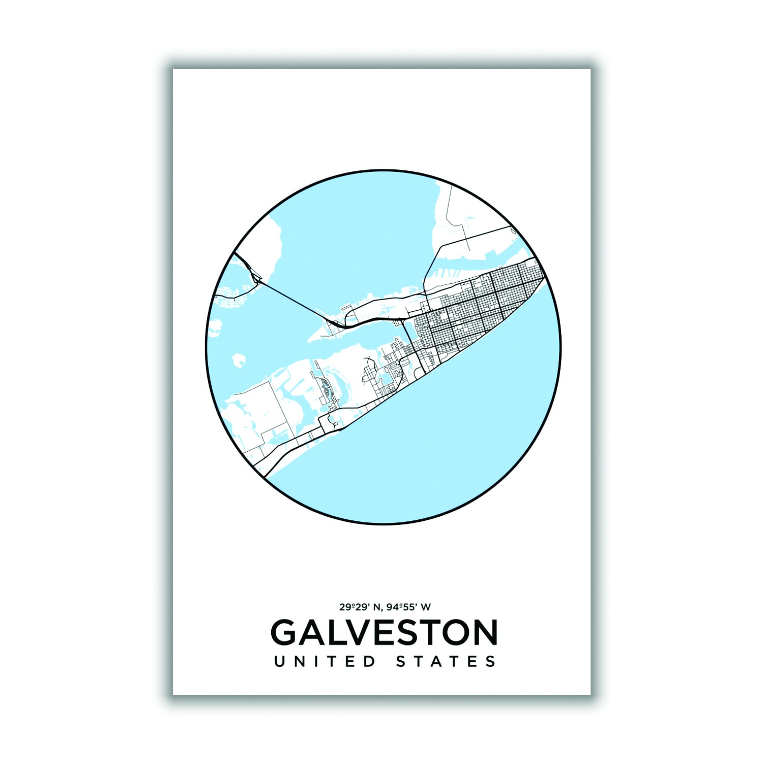 Blue Map Of Galveston Small Stanley Print House