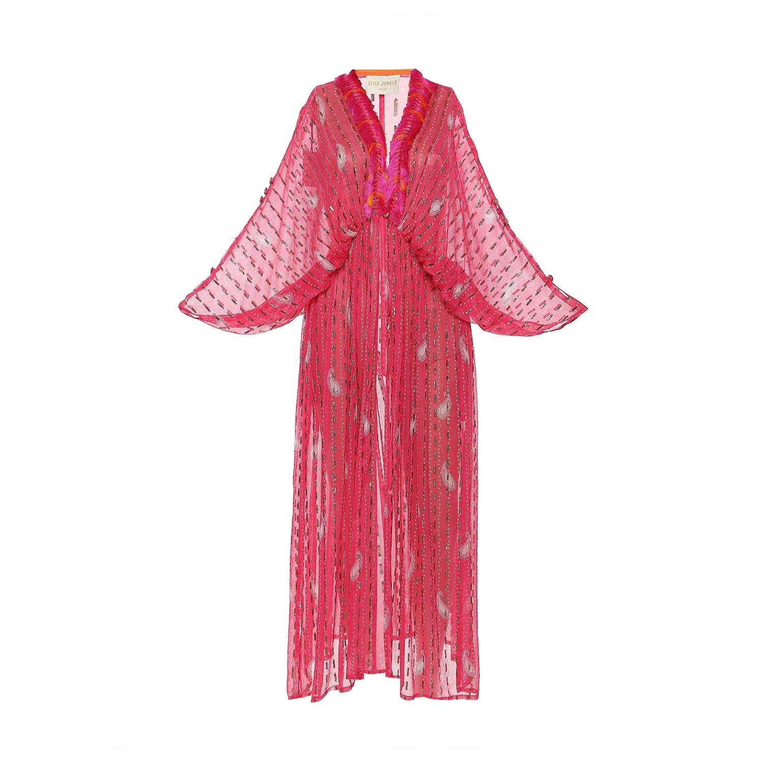 Style Junkiie Women's Fuchsia Bandhini Kimono Duster In Pink