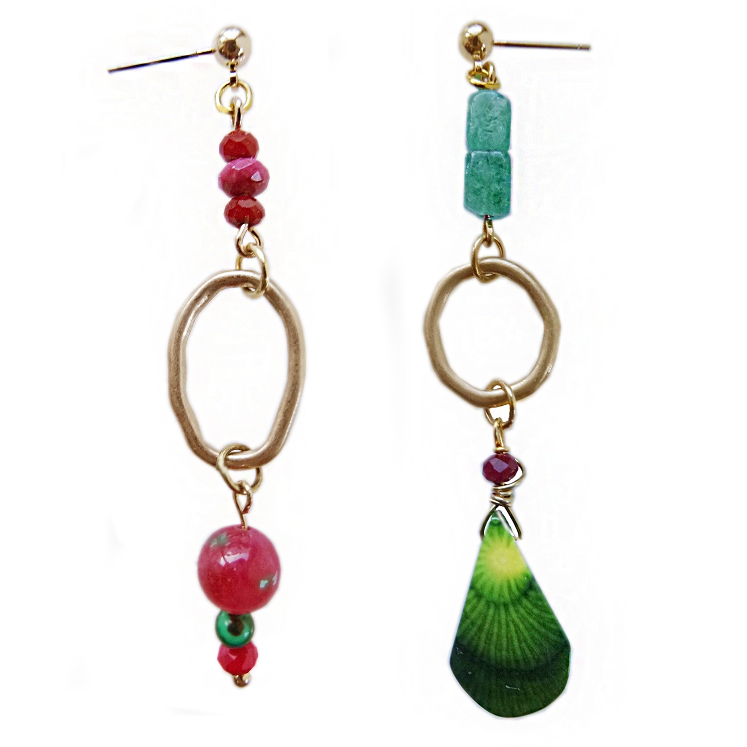 Women’s Green / Gold / Red Limit-Ed Watermelon Tourmaline Asymmetric Earring Nadia Minkoff