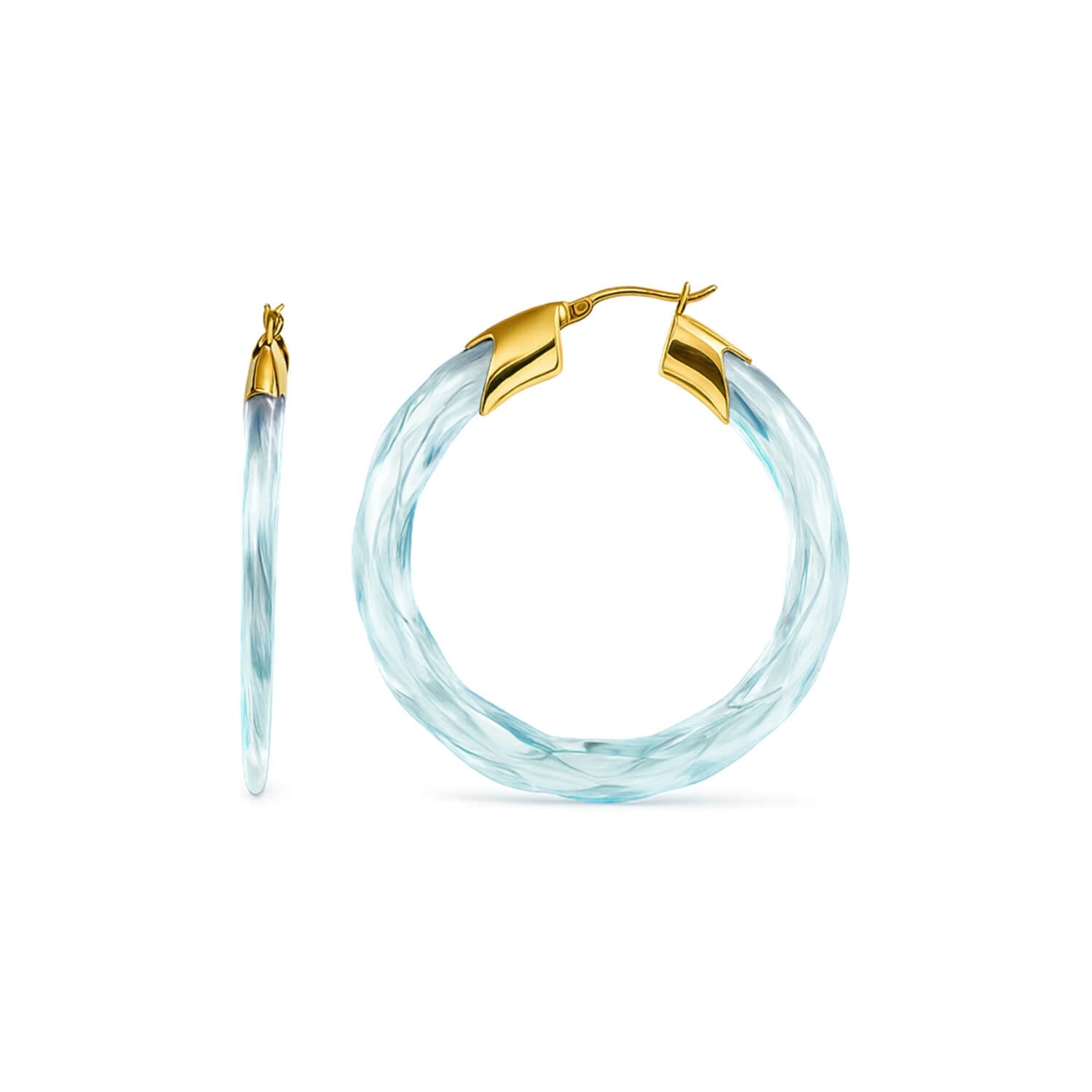 Gold & Honey Women's Gold / Blue Blue Diamond Swirl Twist Lucite Birthstone Hoop Earrings In Multi
